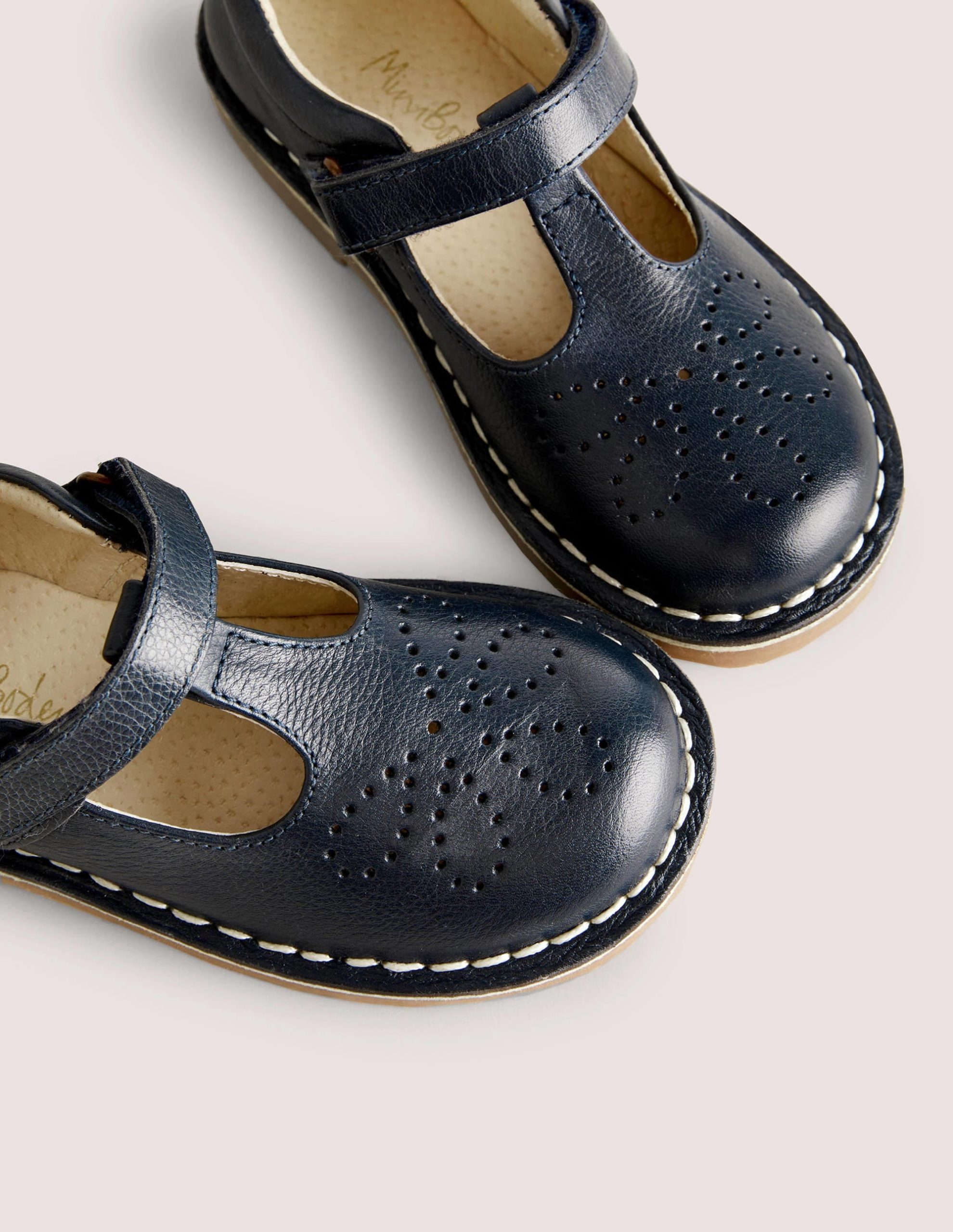 Leather T-bar Flats-Navy - Image 3