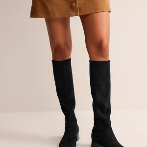 Cara Flat Stretch Knee Boots-Black