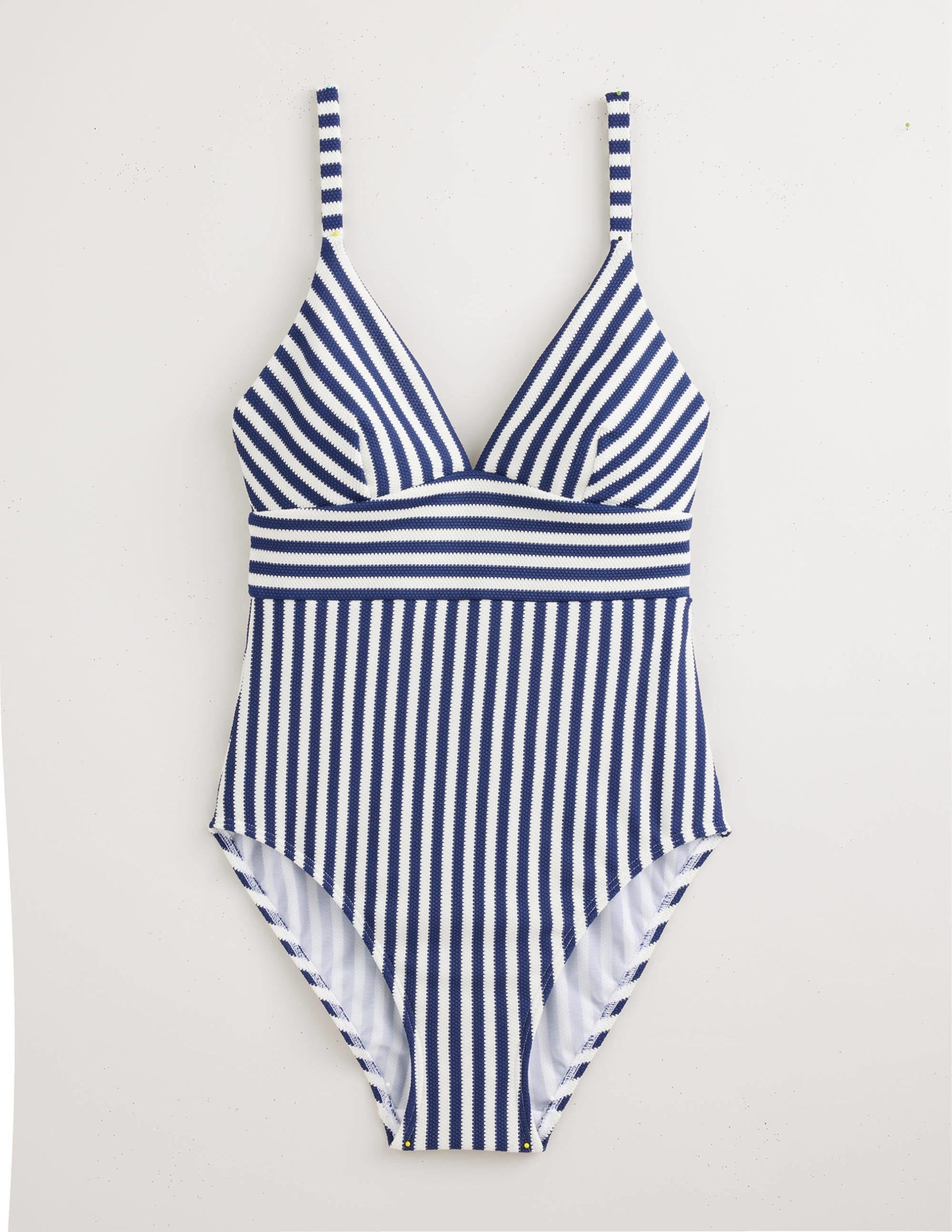 Arezzo V-neck Panel Swimsuit-Navy. Ivory Texture Stripe - Image 9