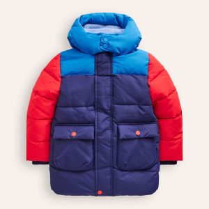 Fleece Lined Puffer Coat-College Navy Colourblock