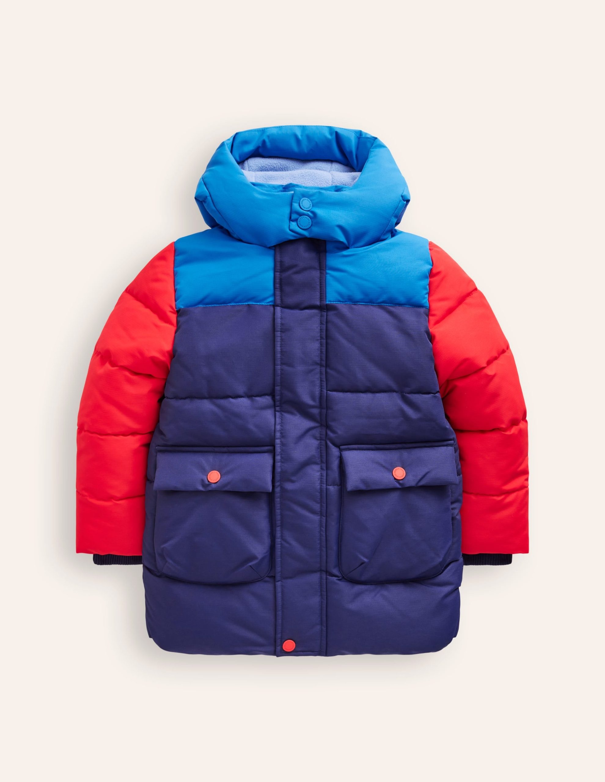 Fleece Lined Puffer Coat-College Navy Colourblock