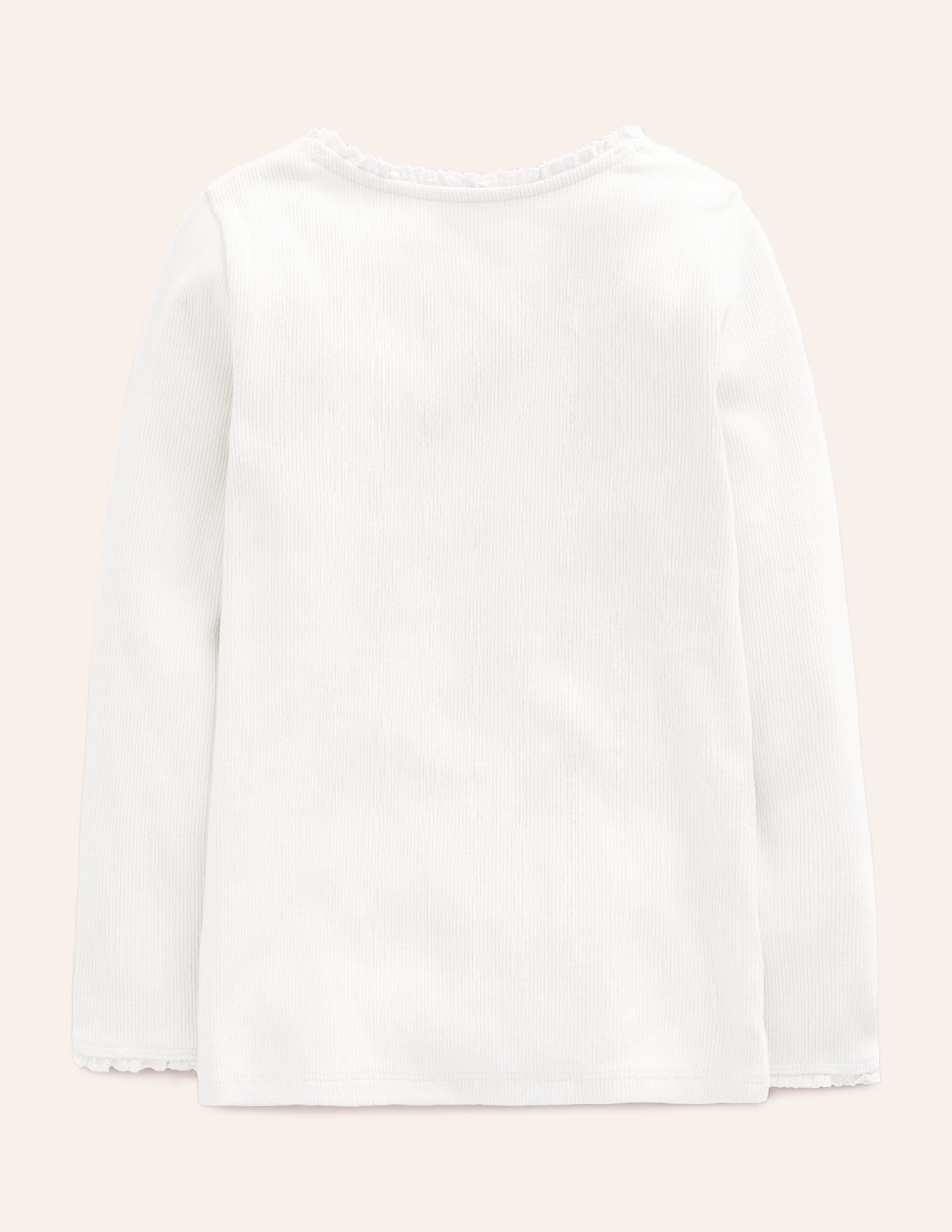 Ribbed Long Sleeve T-shirt-White - Image 2