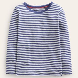 Long Sleeve Pointelle Top-Starboard Blue/Soft Ivory