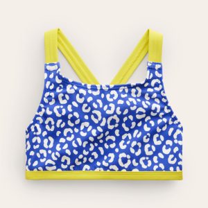 Cross Back Bikini Top-Blue Leopard