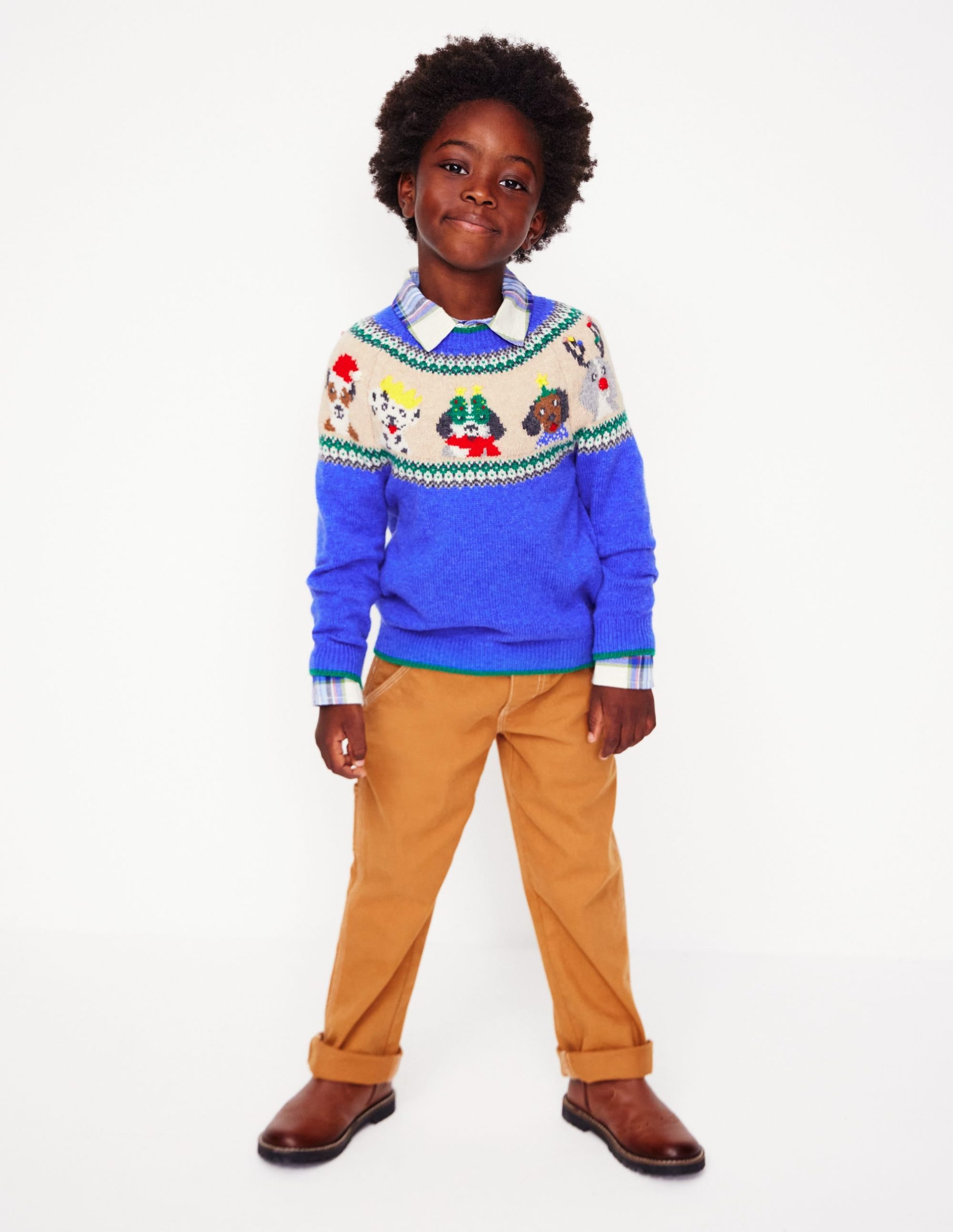 Fair Isle Sweater-Greek Blue Festive Dogs - Image 2