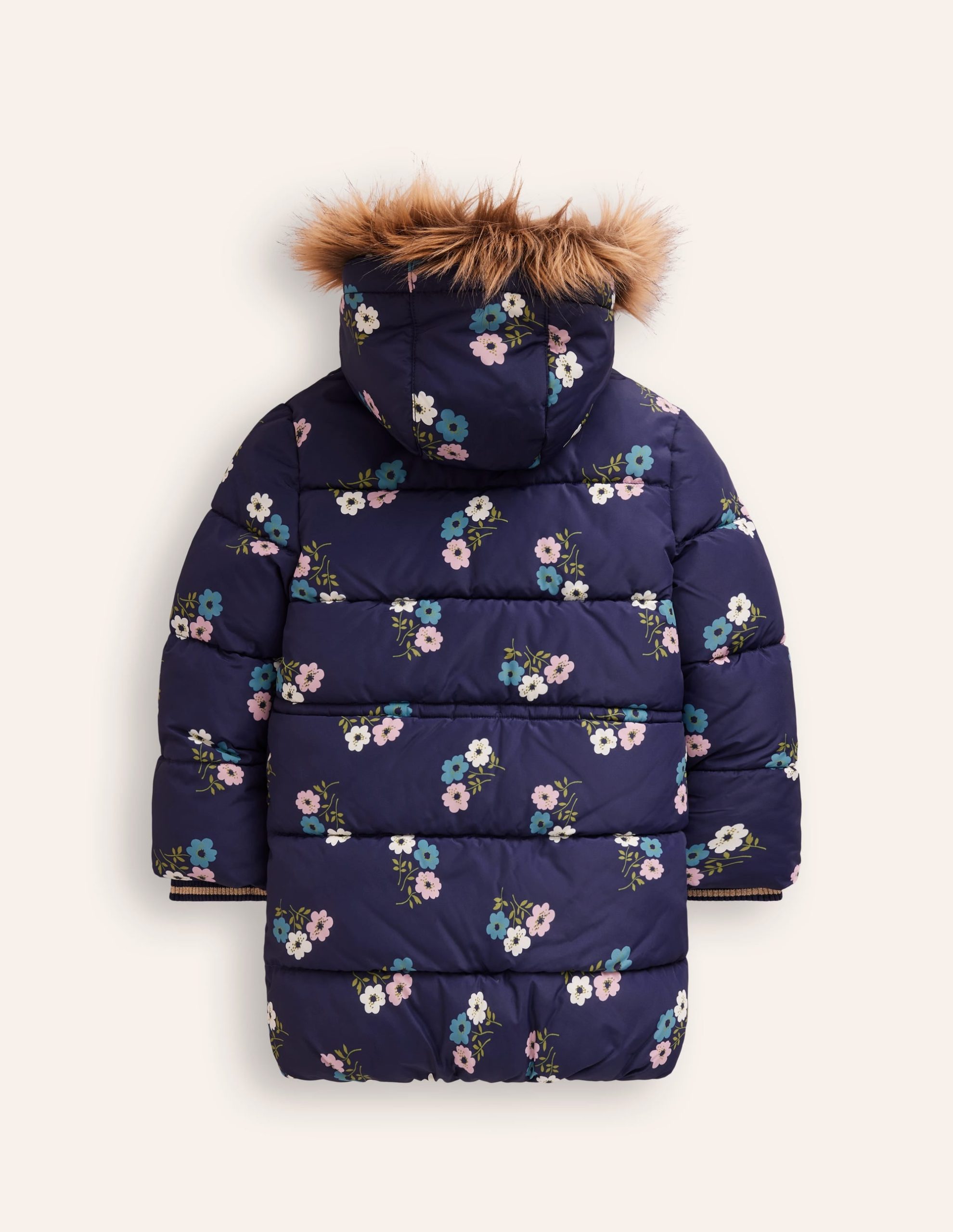 Longline Padded Coat-College Navy Posy - Image 5