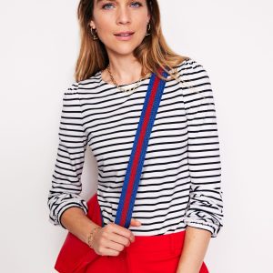 Supersoft Long Sleeve Top-Ivory. Navy