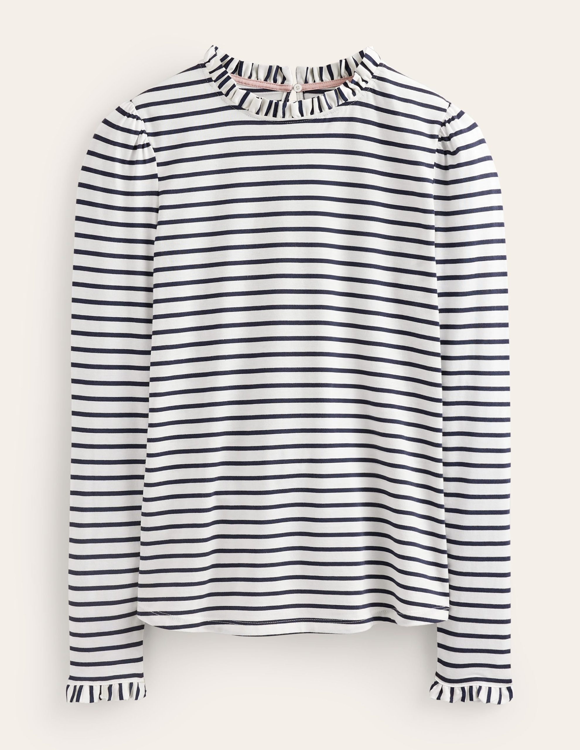 Supersoft Frill Detail Top-Ivory / Navy Stripe - Image 5