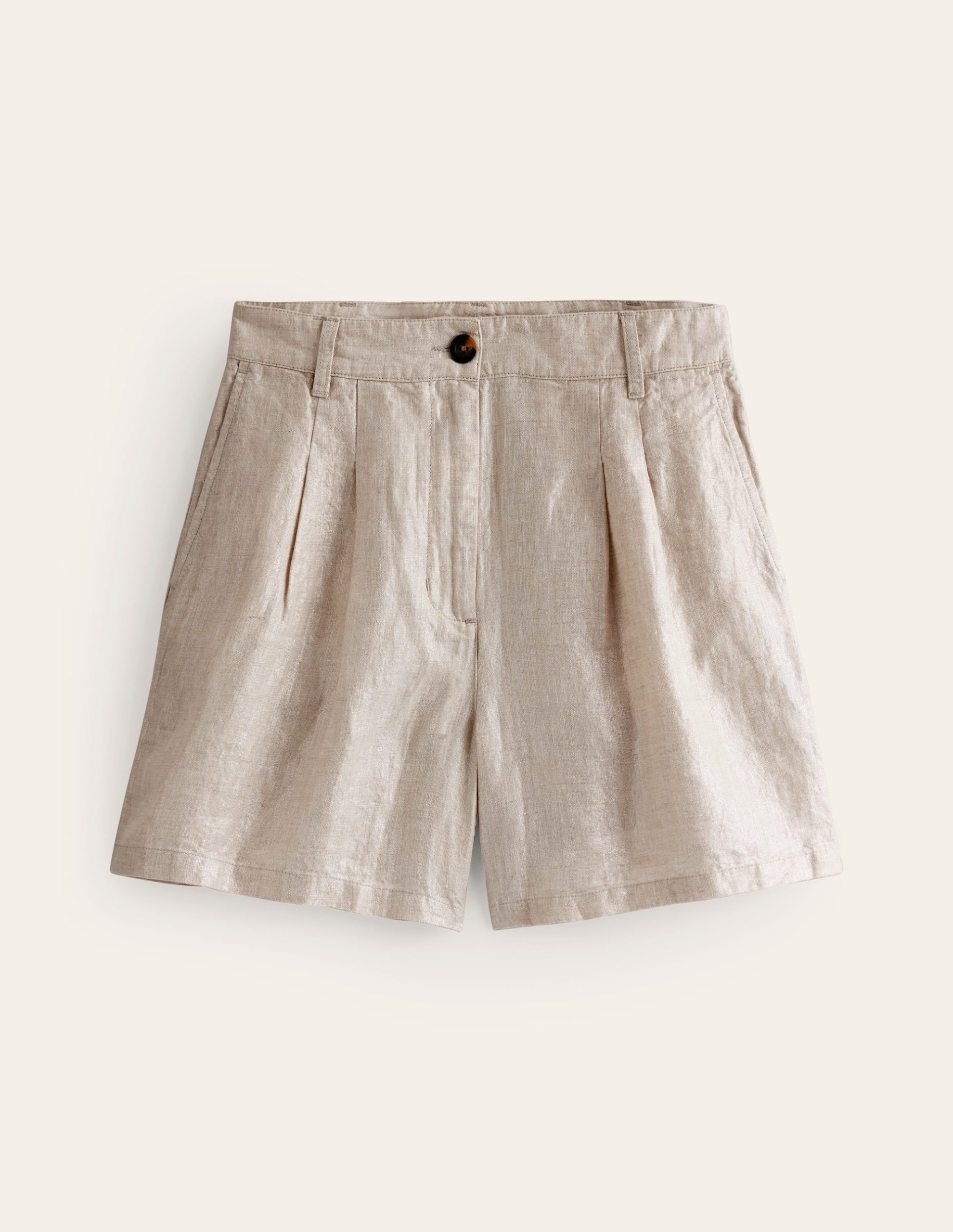 Pleated Linen Shorts-Neutral Metallic - Image 5