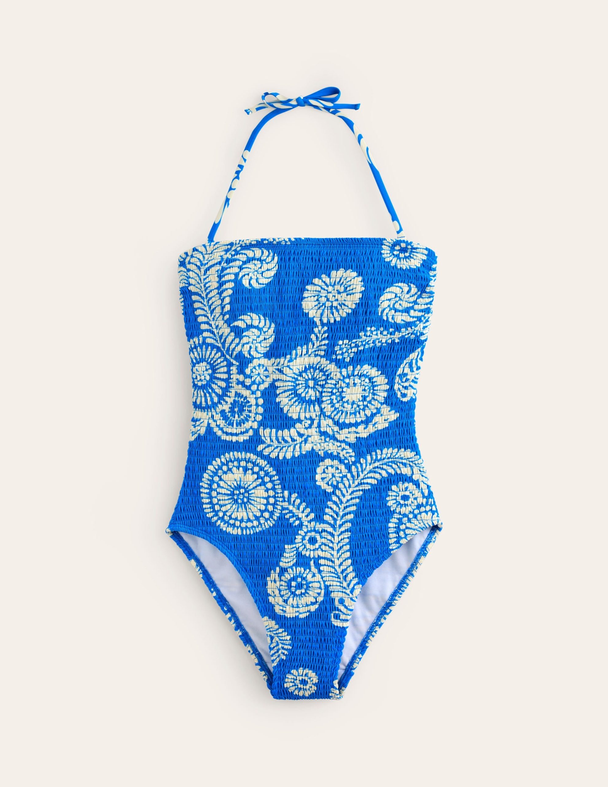 Milos Smocked Bandeau Swimsuit-Indigo Bunting. Abstract Charm - Image 6