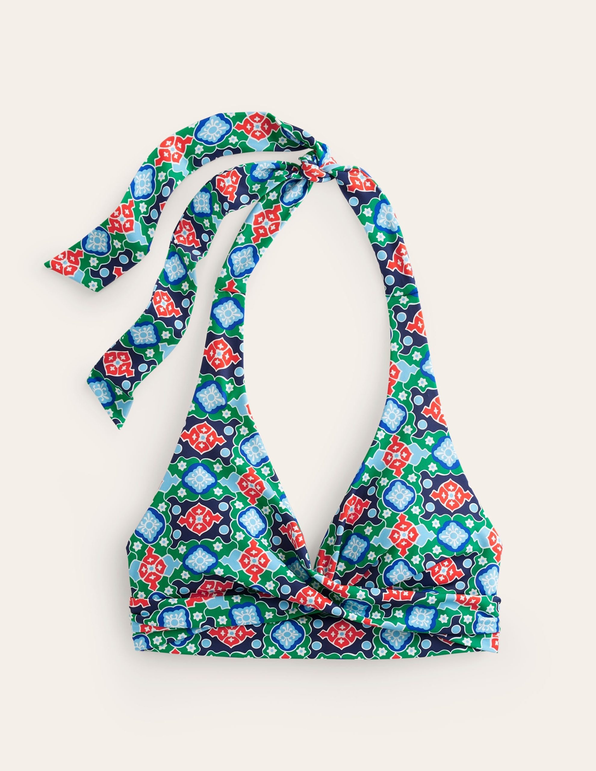 Levanzo Halter Bikini Top-Green Tambourine. Coastal Tile - Image 5