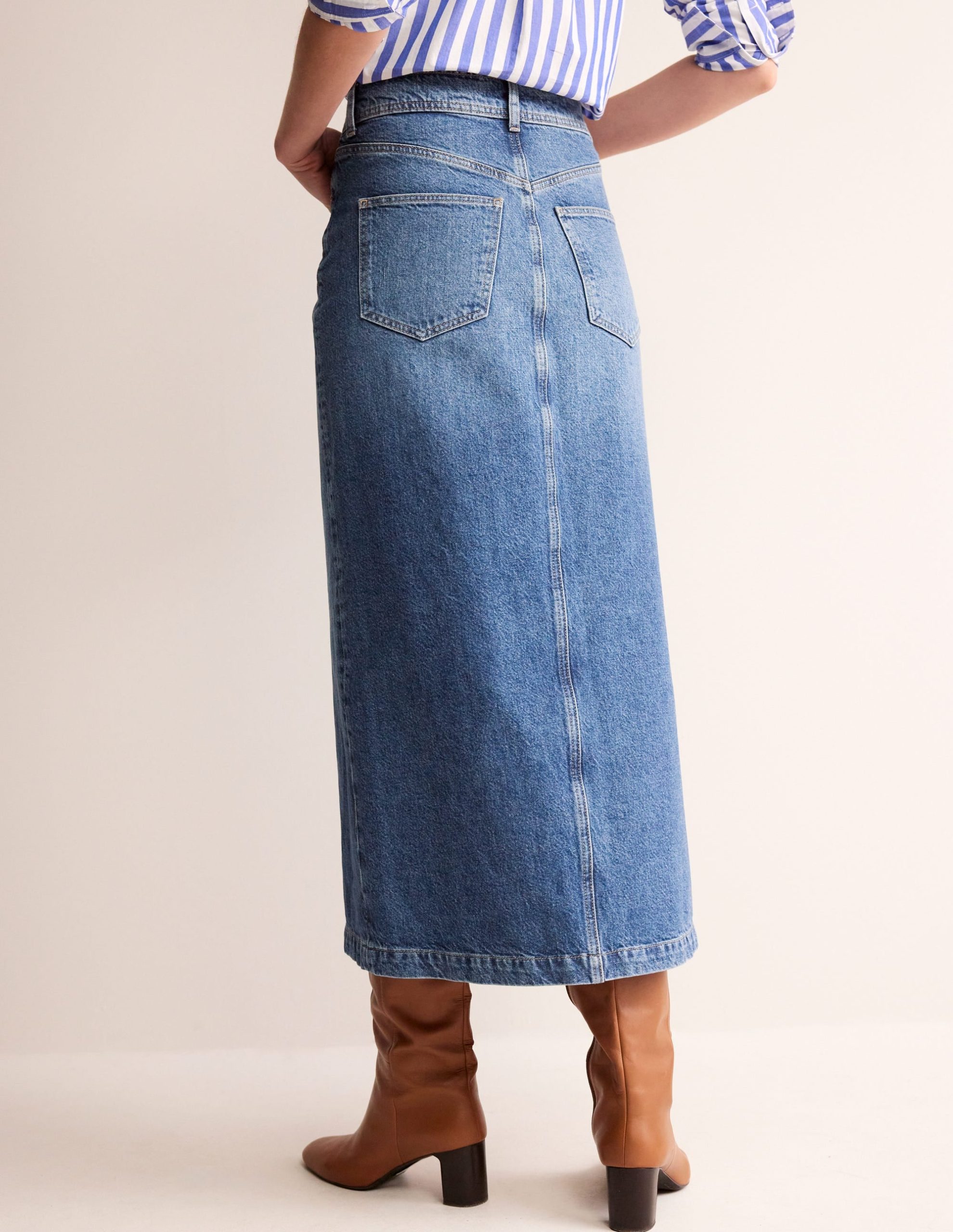 5 Pocket Denim Maxi Skirt-Mid Wash - Image 3