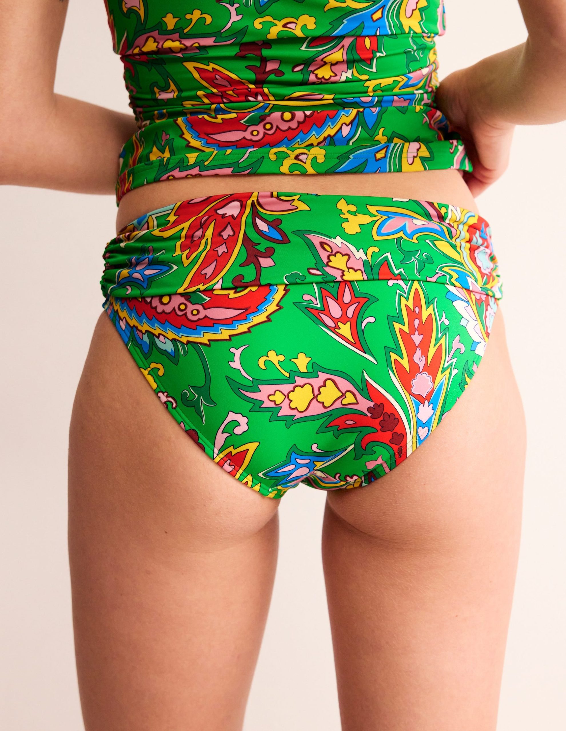 Classic Fold Bikini Bottoms-Kelly Green. Paisley Azure - Image 4