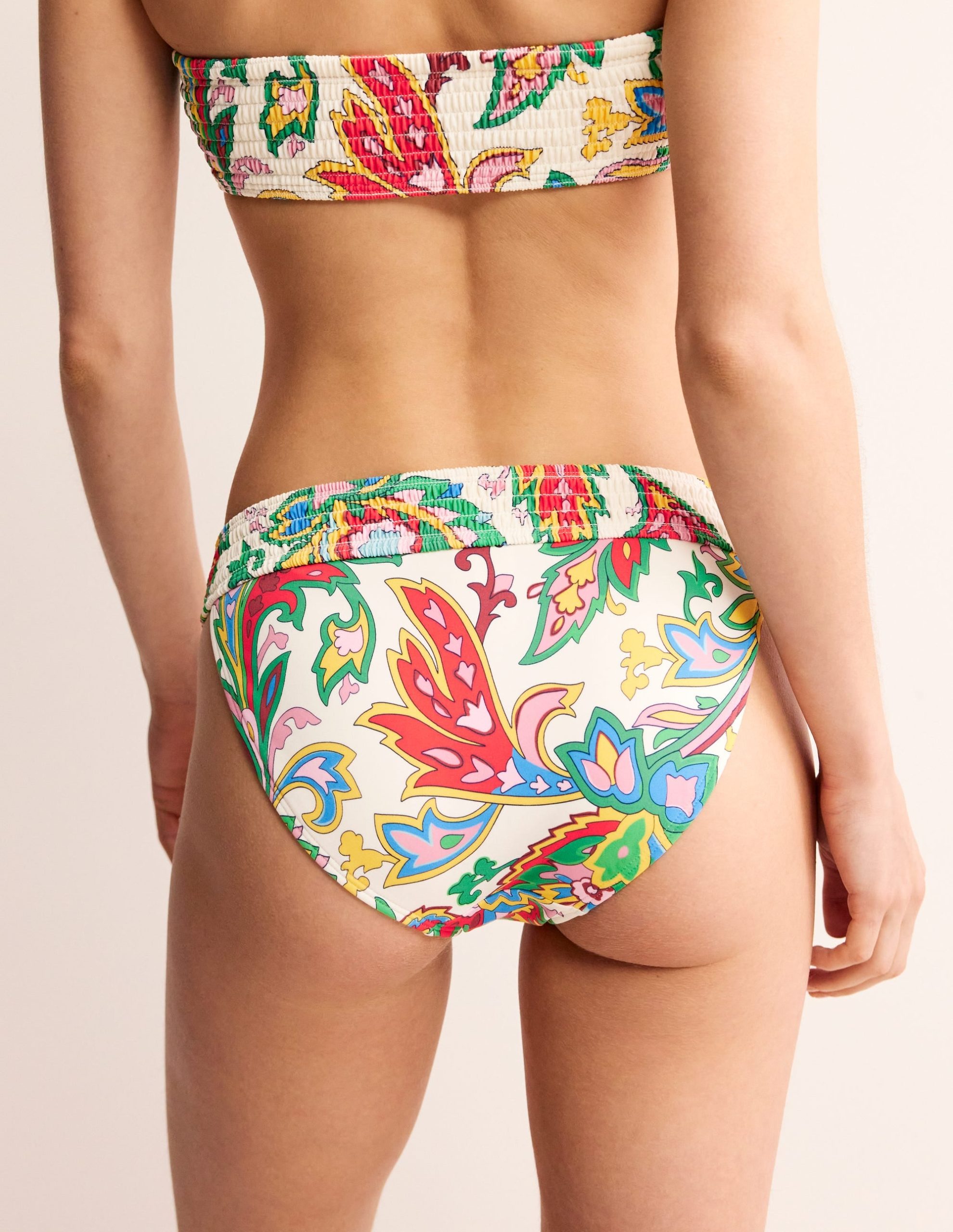 Milos Smocked Bikini Bottoms-Ivory. Paisley Azure - Image 3
