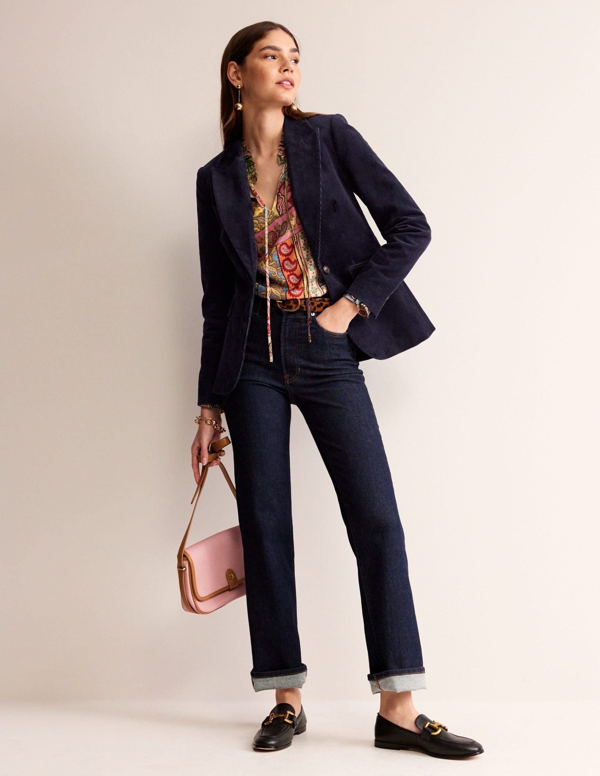 Marylebone Cord Blazer-Navy - Image 5