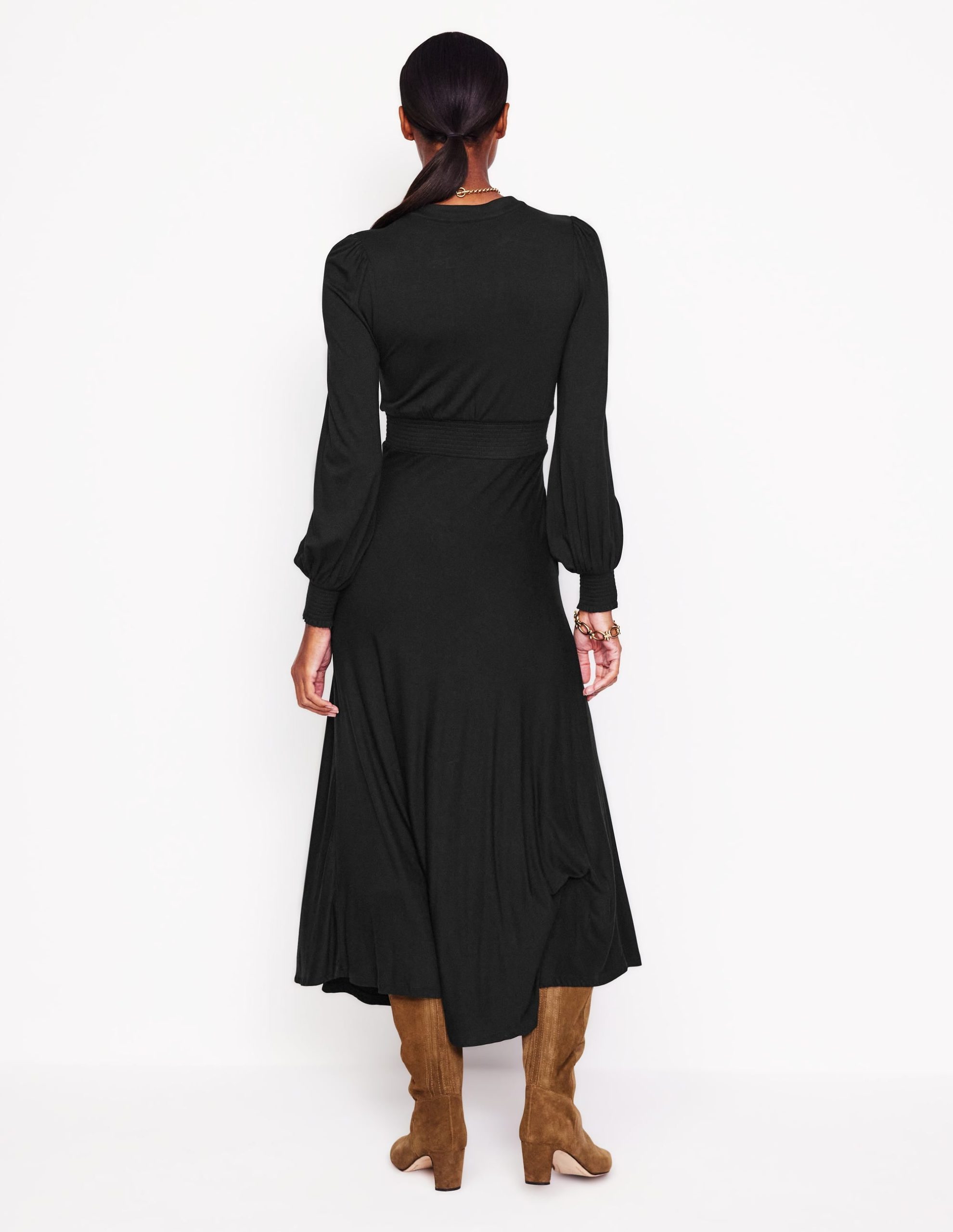 Ivy Smocked Midi Dress-Black - Image 3