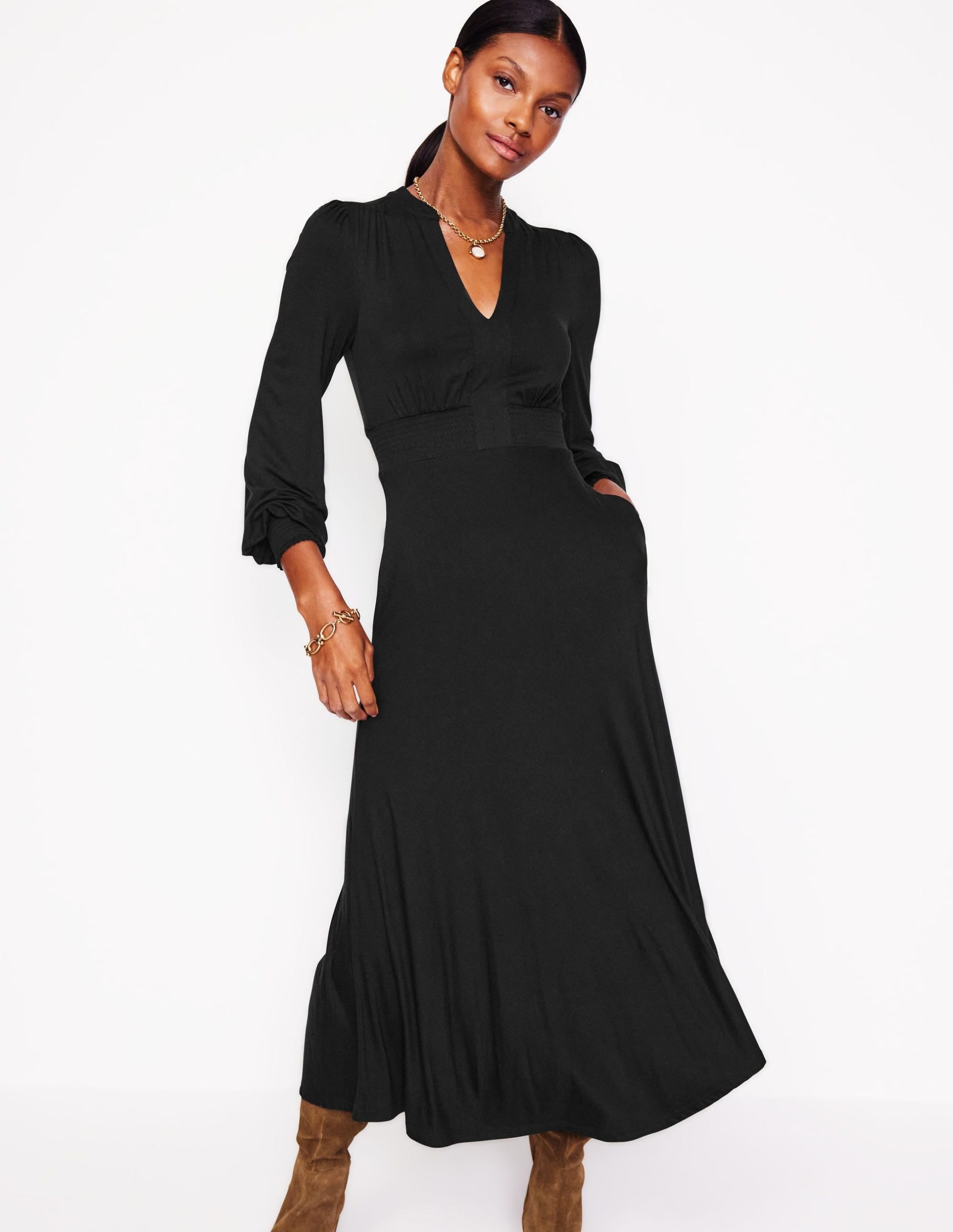 Ivy Smocked Midi Dress-Black - Image 4