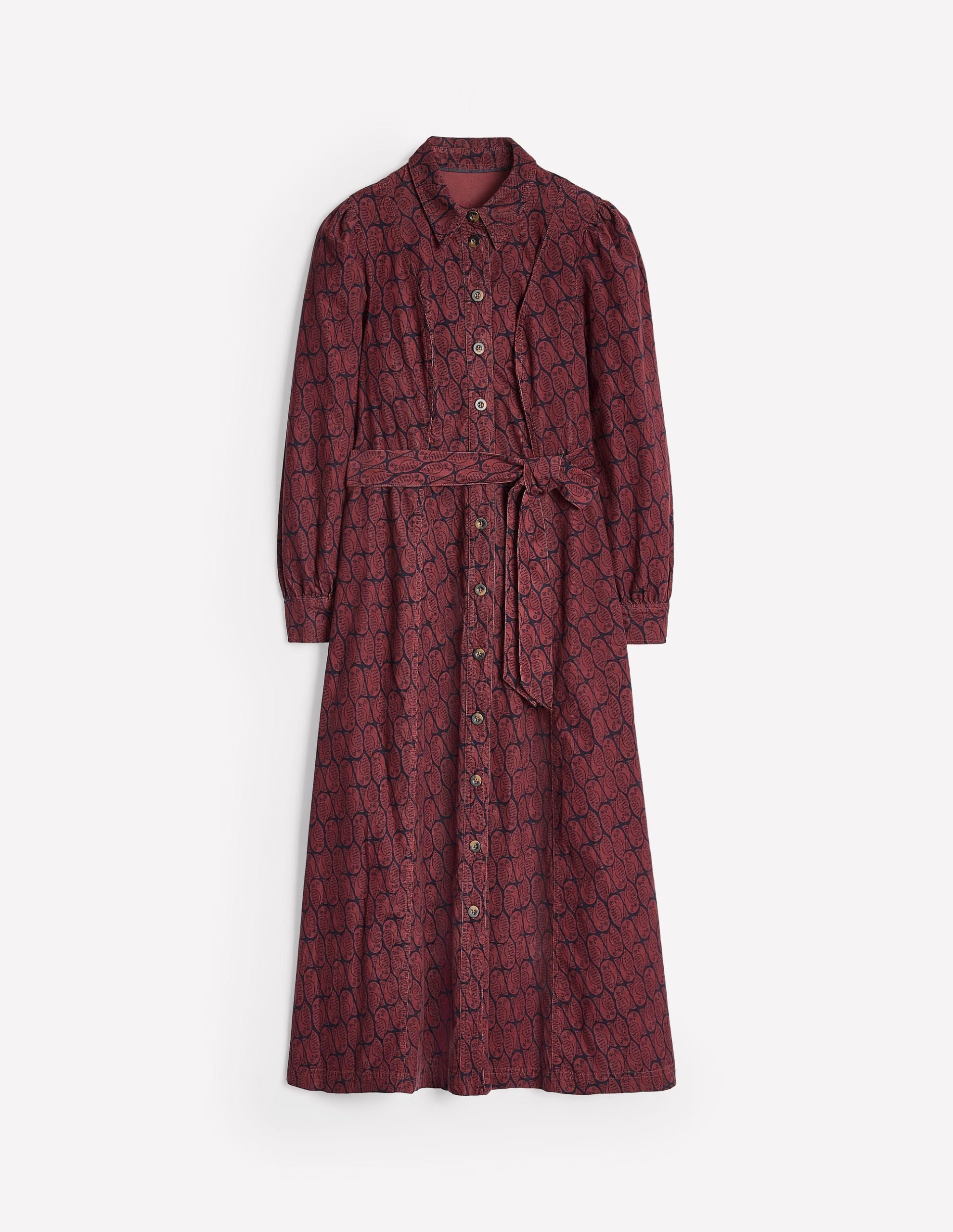 Aubrey Cord Midi Shirt Dress-Chestnut. Owl Stamp - Image 7