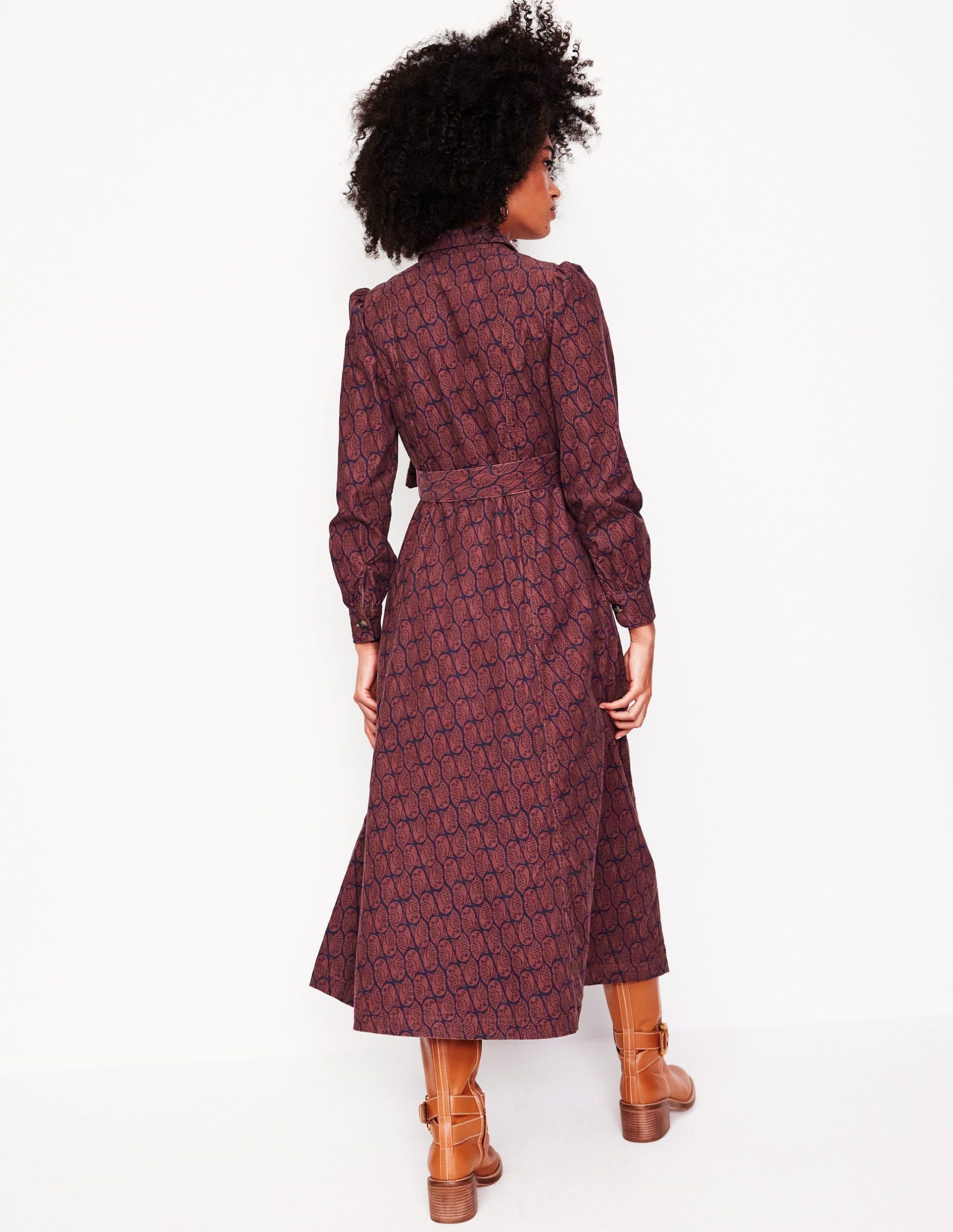 Aubrey Cord Midi Shirt Dress-Chestnut. Owl Stamp - Image 3