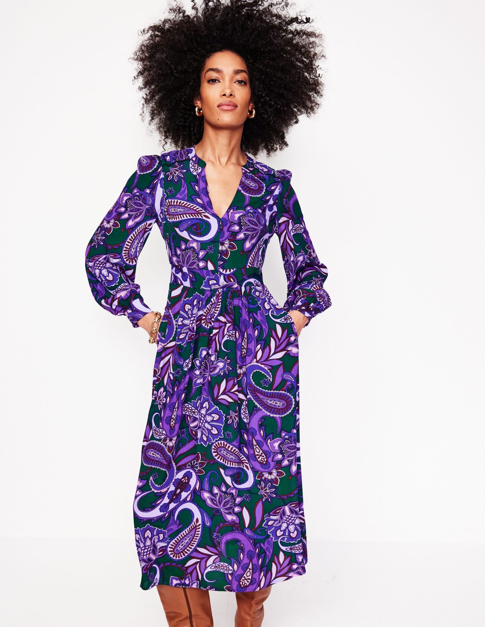 Zoe Trim Detail Midi Dress-Ameythyst. Paisley Fusion