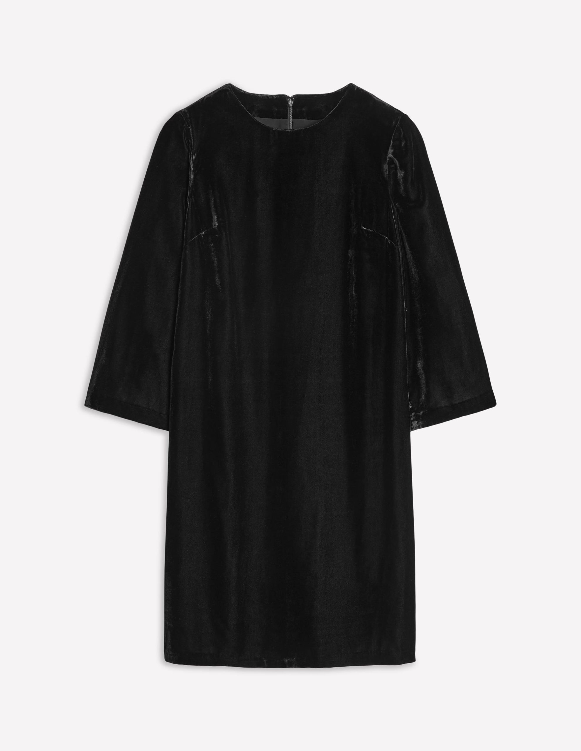 Long Sleeve Velvet Shift Dress-Black - Image 5