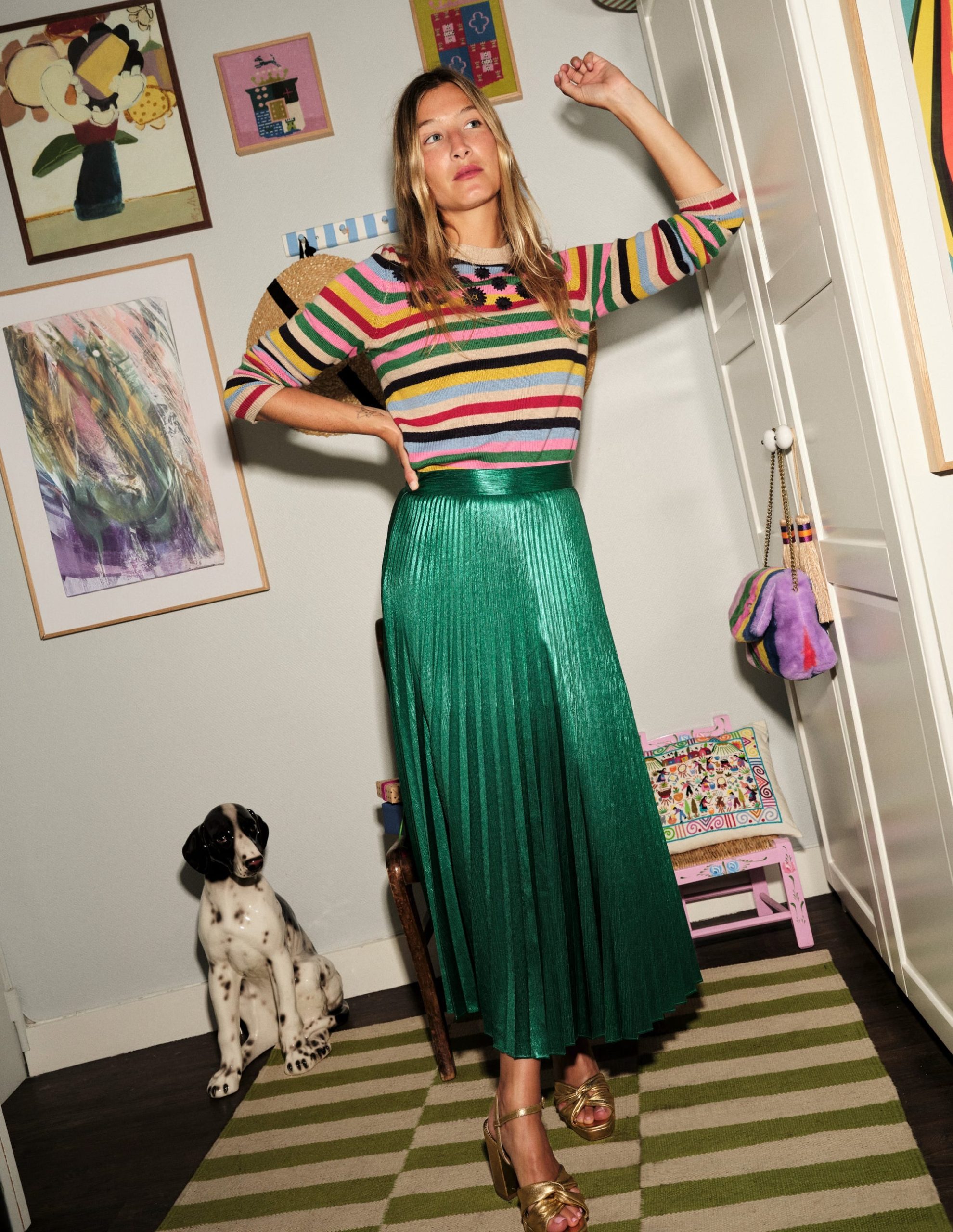 Camilla Metallic Midi Skirt-Malachite - Image 5