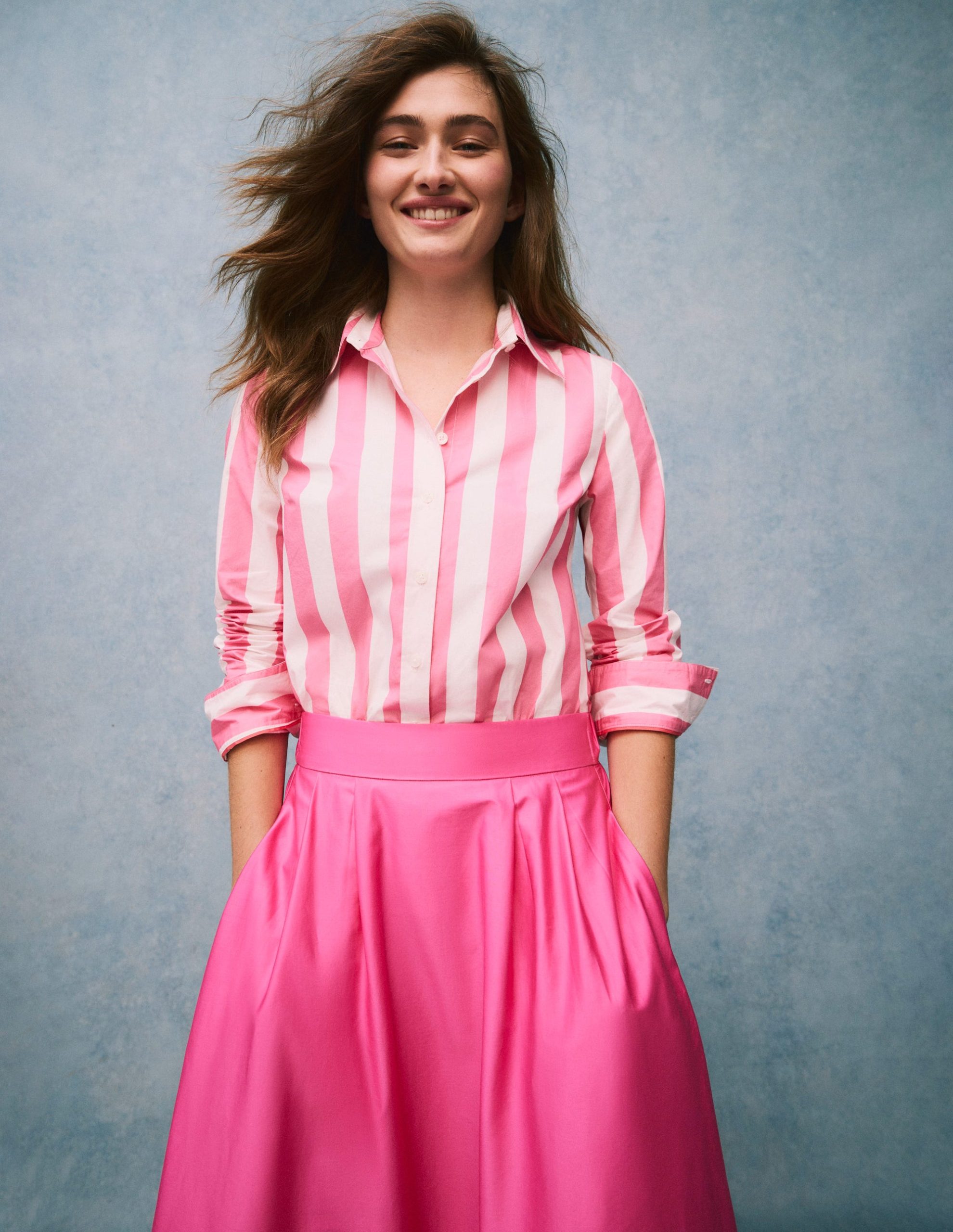 Sienna Cotton Shirt-Pink Rose Wide Stripe - Image 2