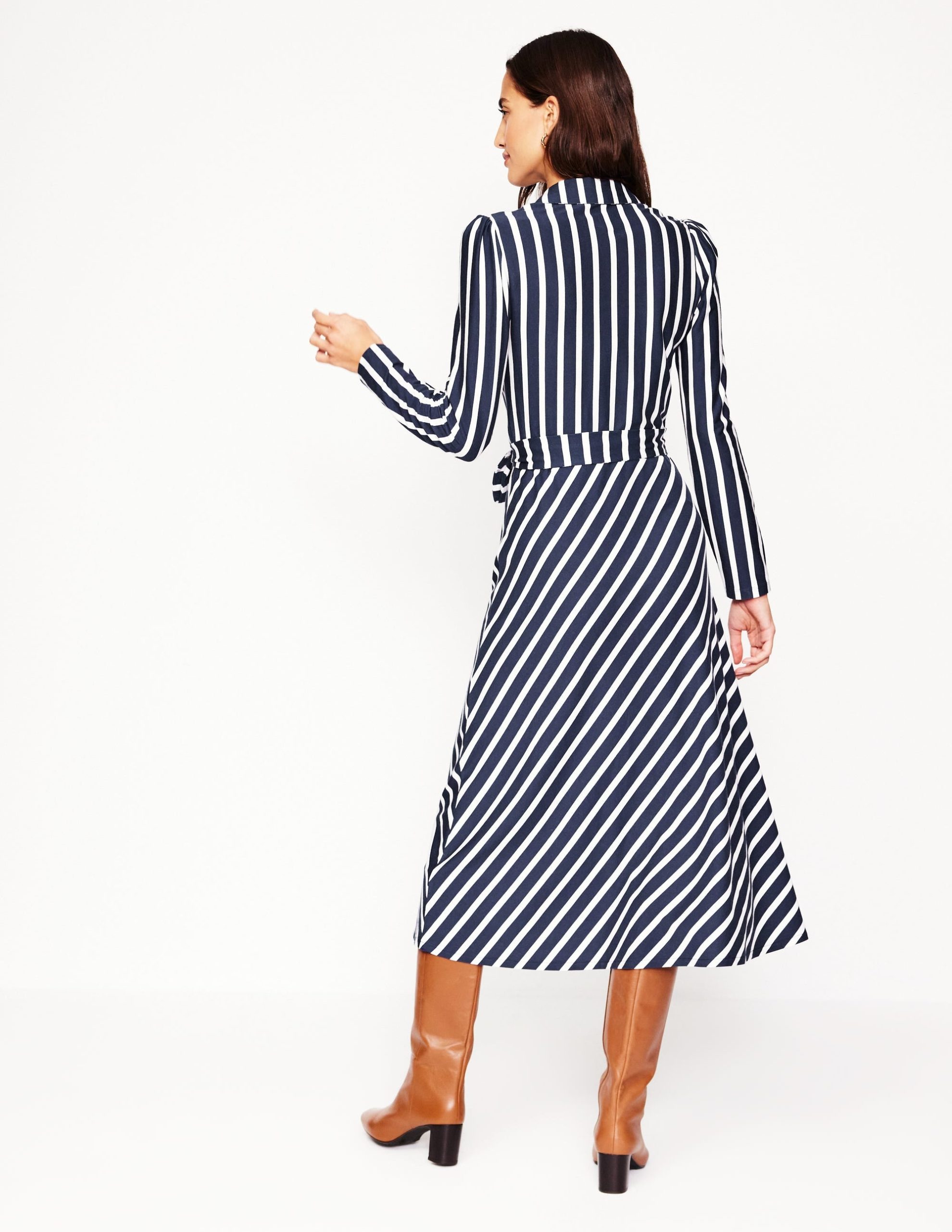 Imogen Collared Jersey Dress-French Navy and Ivory Stripe - Image 3