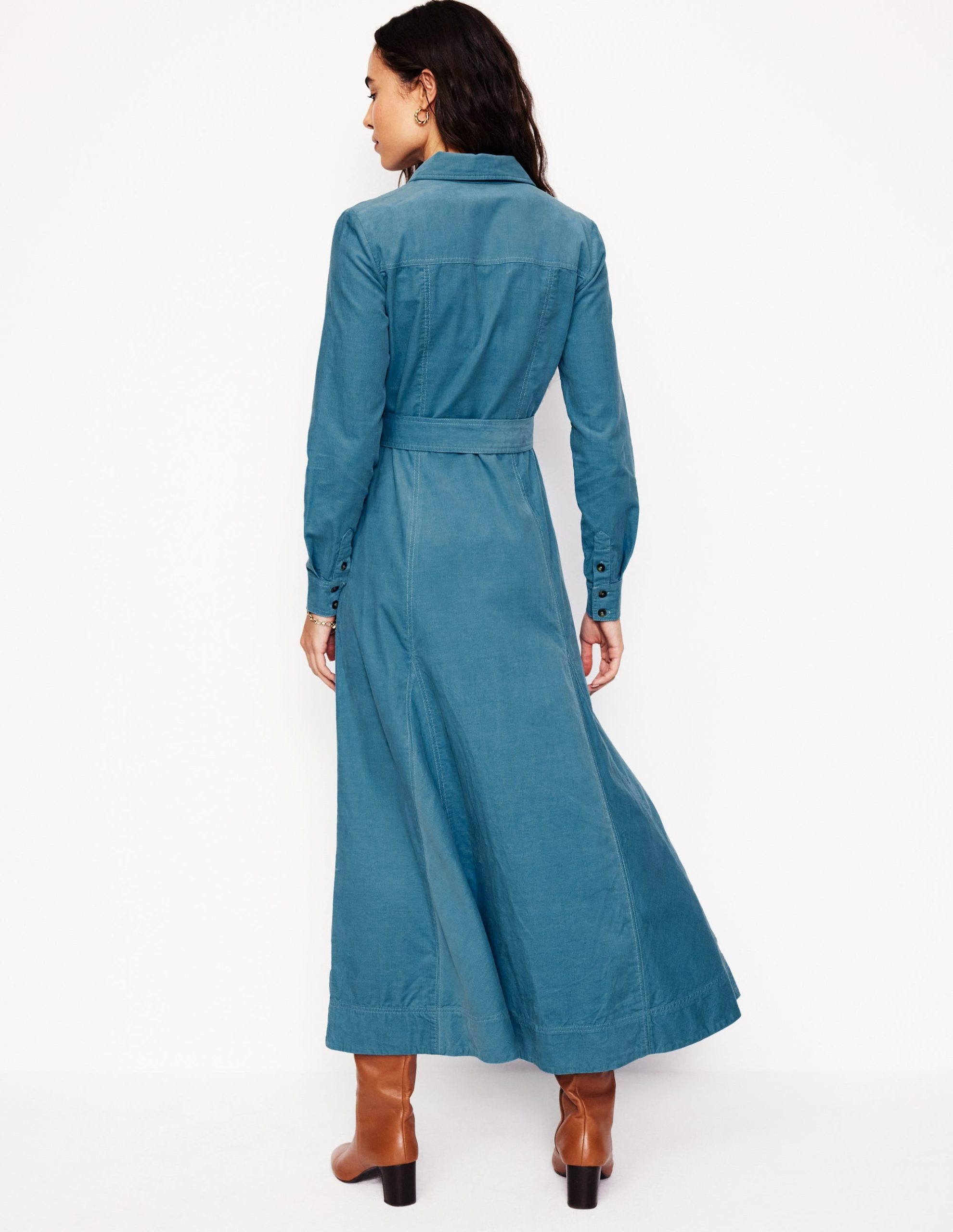Mila Cord Midi Shirt Dress-Duck Egg Blue - Image 4