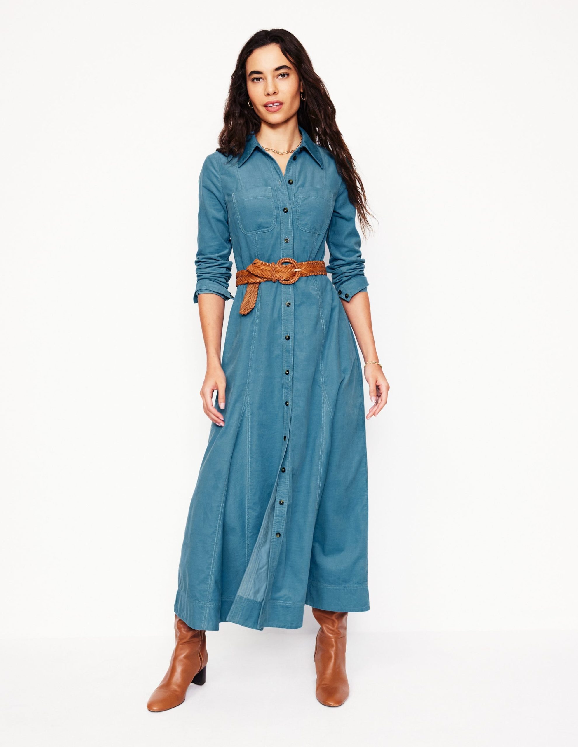 Mila Cord Midi Shirt Dress-Duck Egg Blue - Image 5