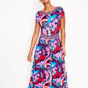 Melanie Jersey Midi Dress-French Navy. Botanical Paisley