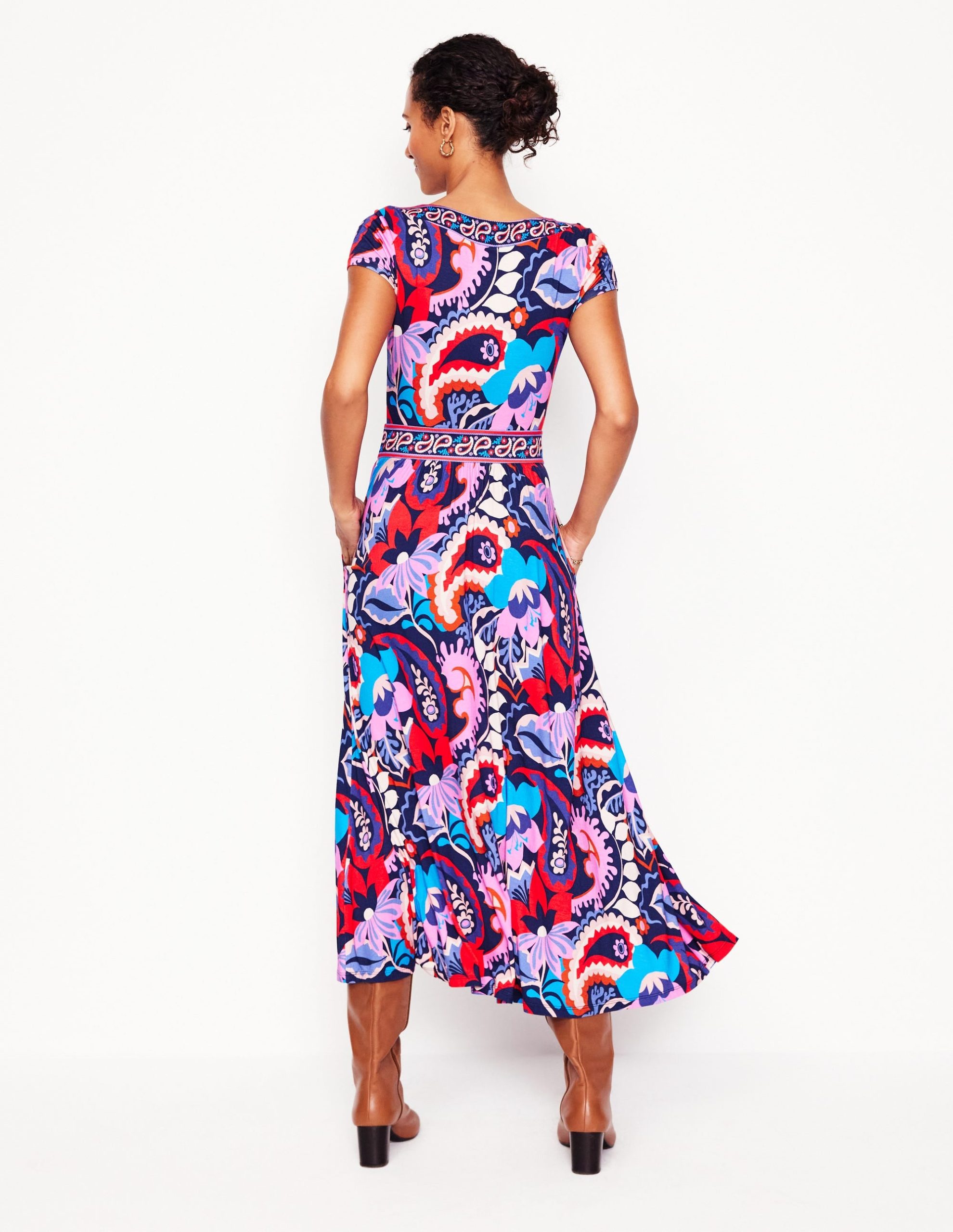 Melanie Jersey Midi Dress-French Navy. Botanical Paisley - Image 3