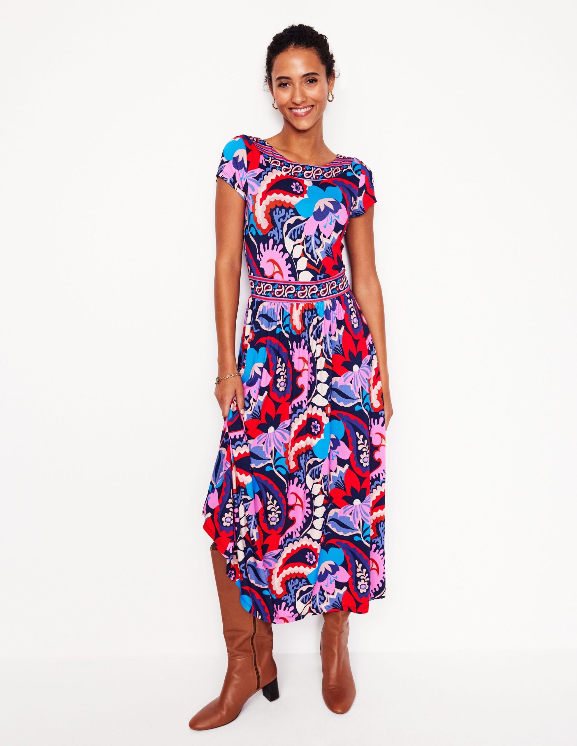 Melanie Jersey Midi Dress-French Navy. Botanical Paisley - Image 4