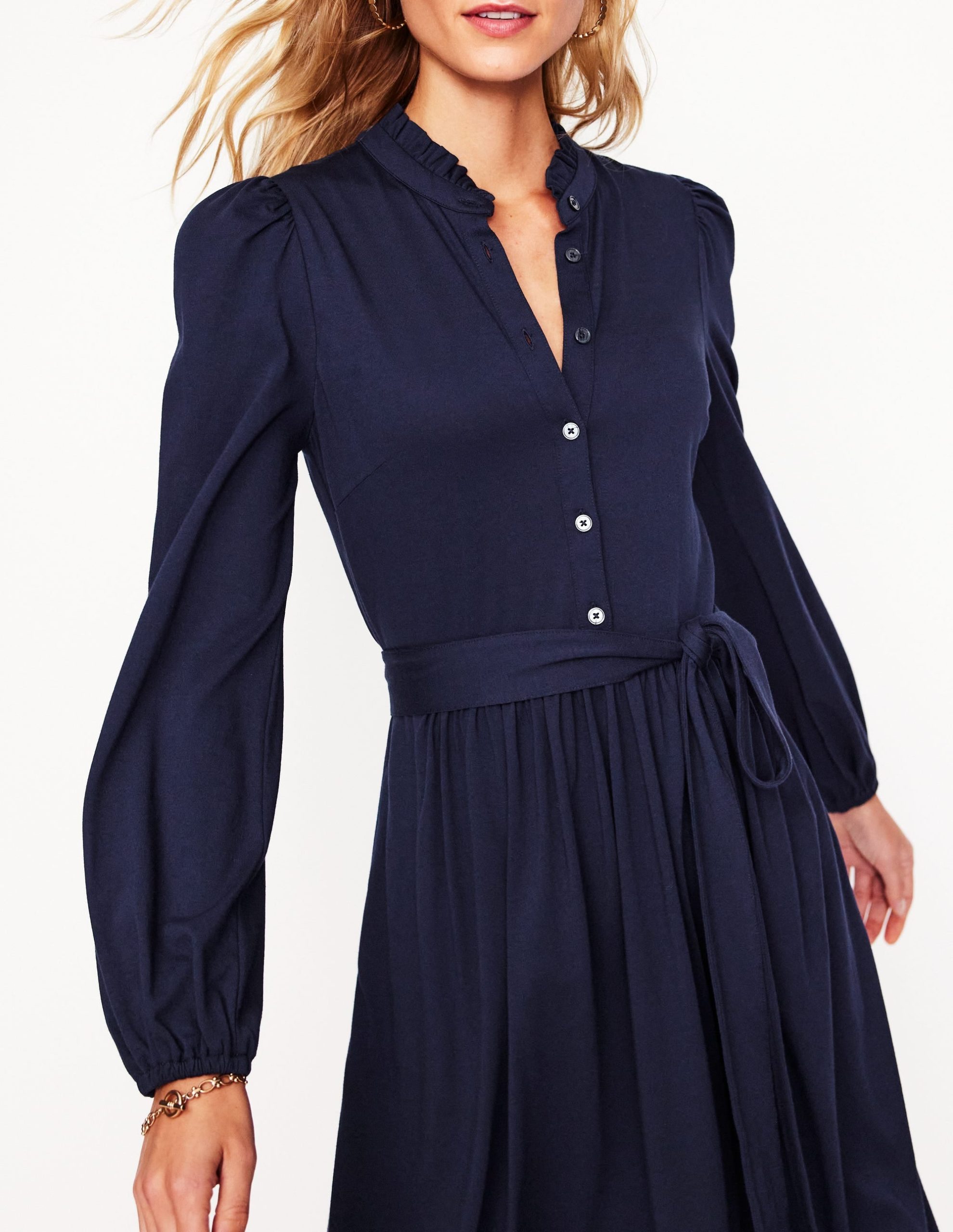 Willow Frill Short Shirt Dress-Navy - Image 2