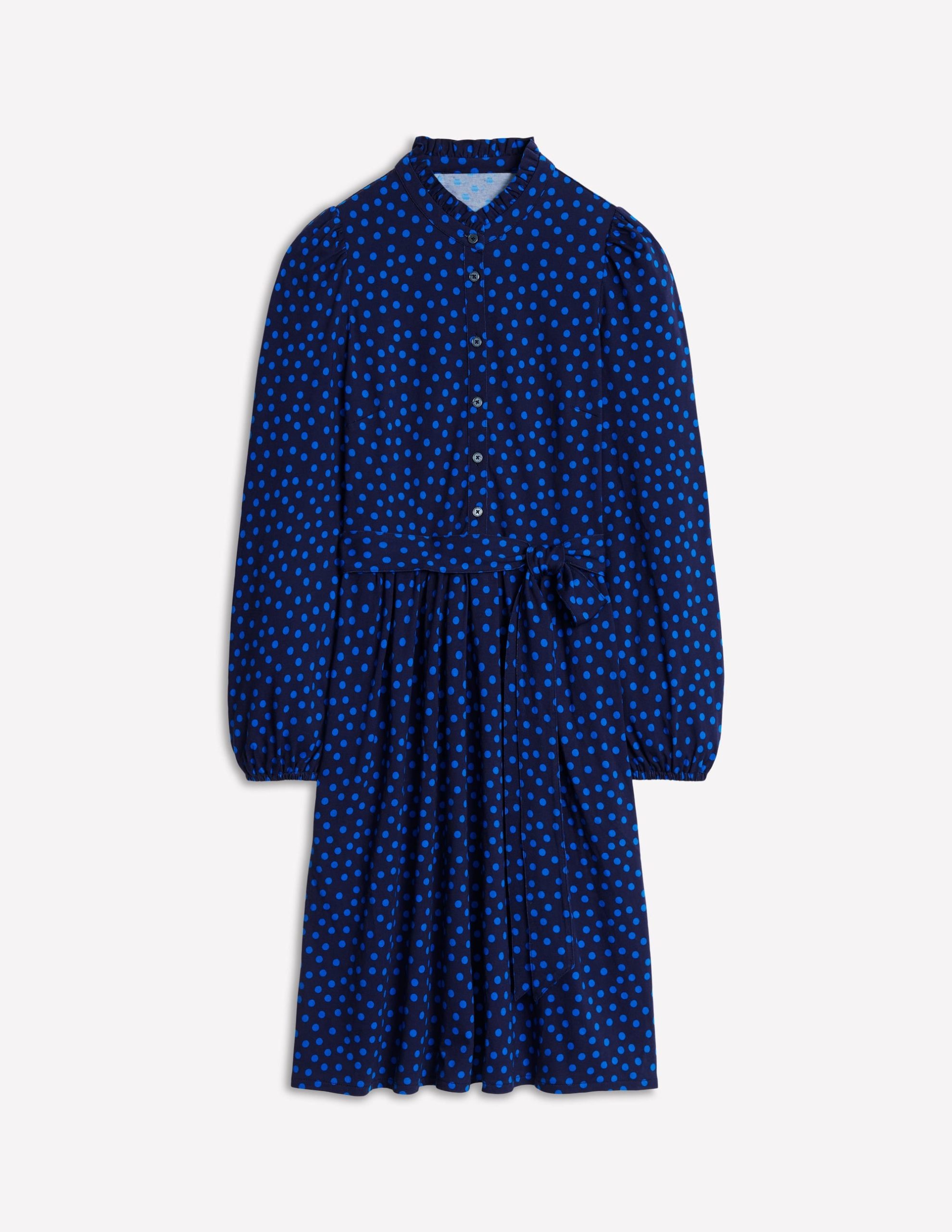 Willow Frill Short Shirt Dress-French Navy. Abstract Dot - Image 5