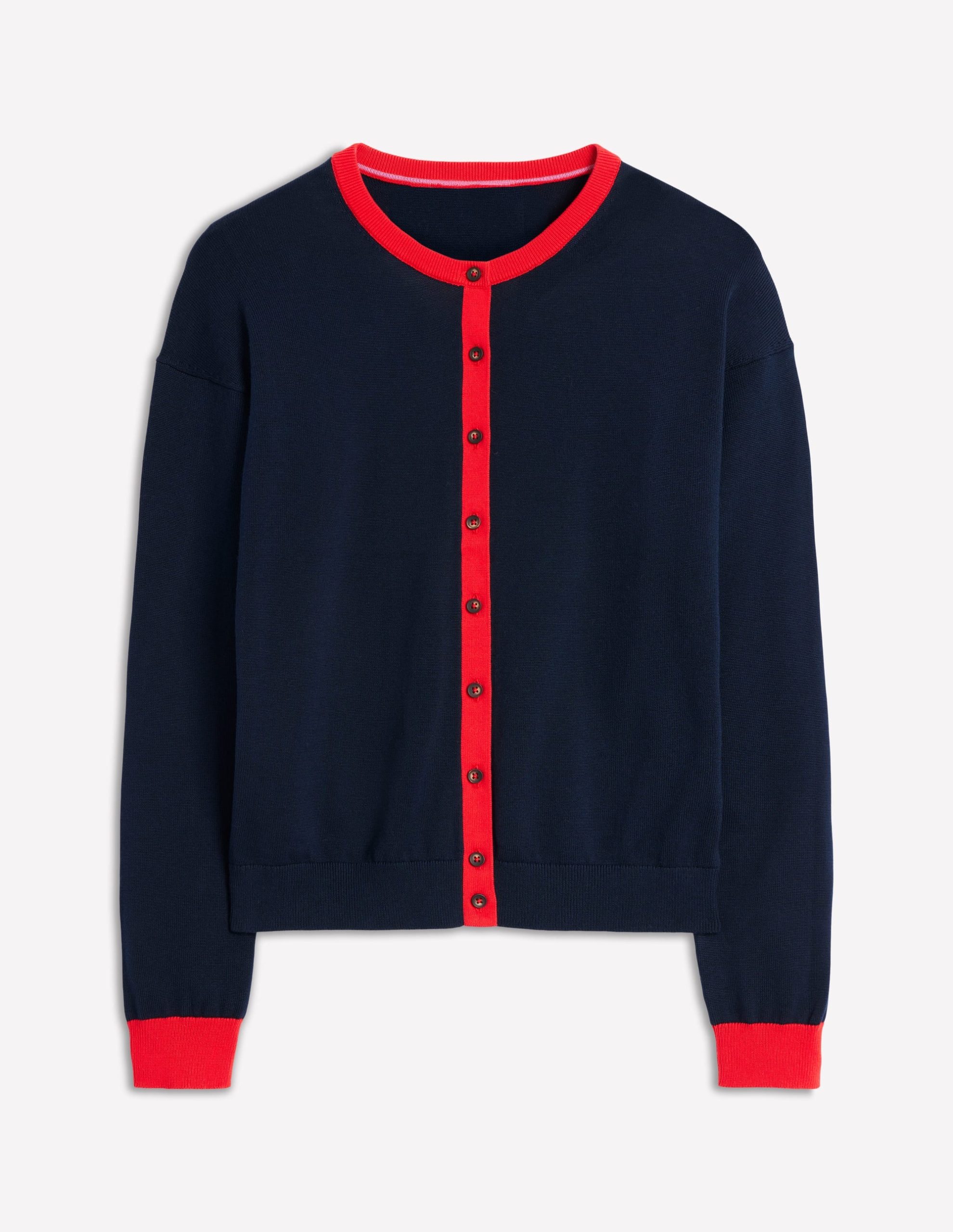 Lara Relaxed Cotton Cardigan-Navy. Poppy Red - Image 5
