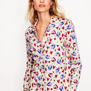 Cotton Sateen Pajama Shirt-Ivory. Heart Flutter