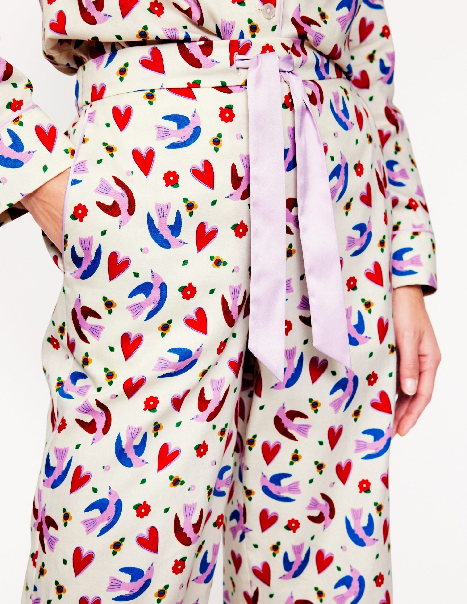 Cotton Sateen Pajama Trousers-Ivory. Heart Flutter - Image 2