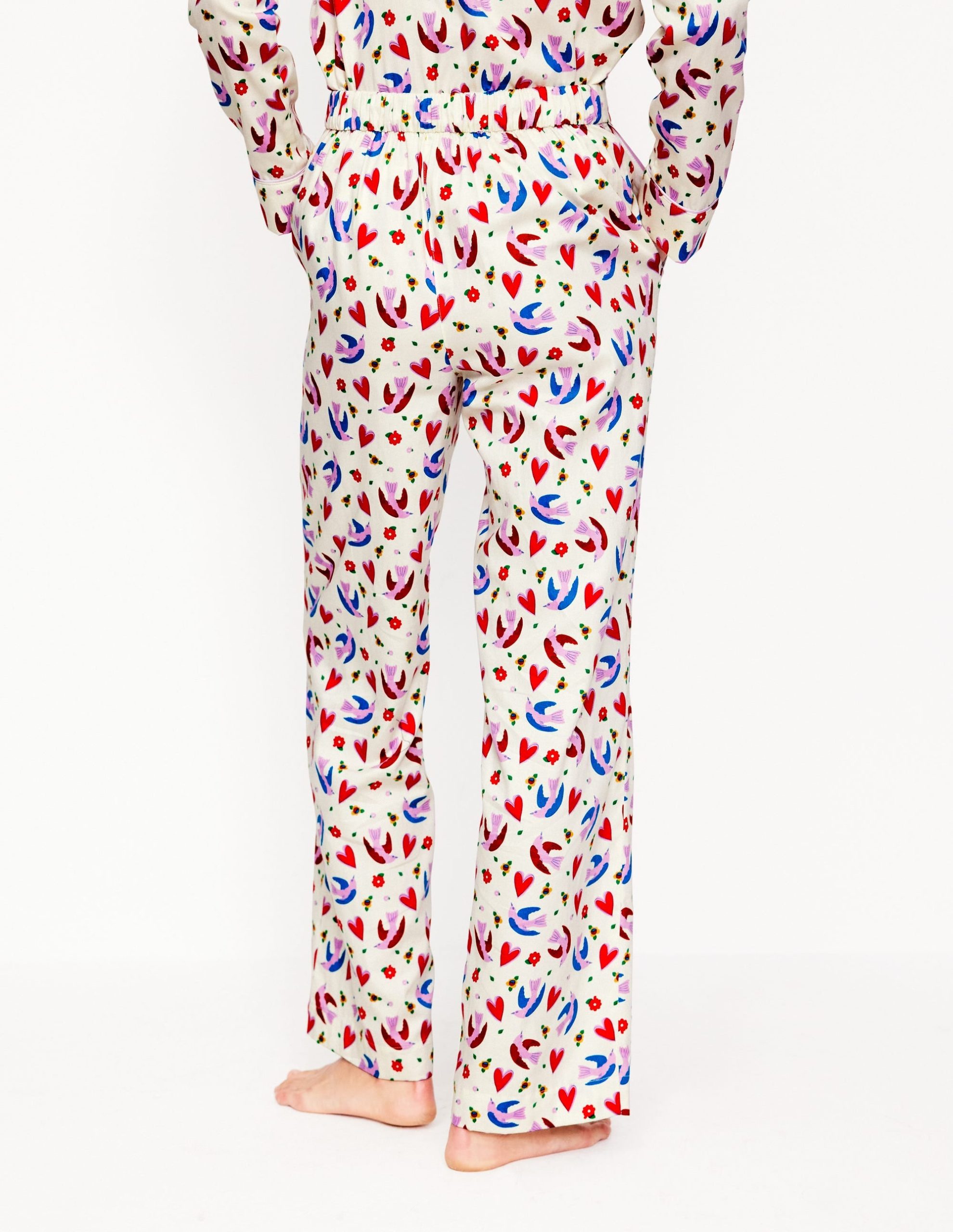 Cotton Sateen Pajama Trousers-Ivory. Heart Flutter - Image 3