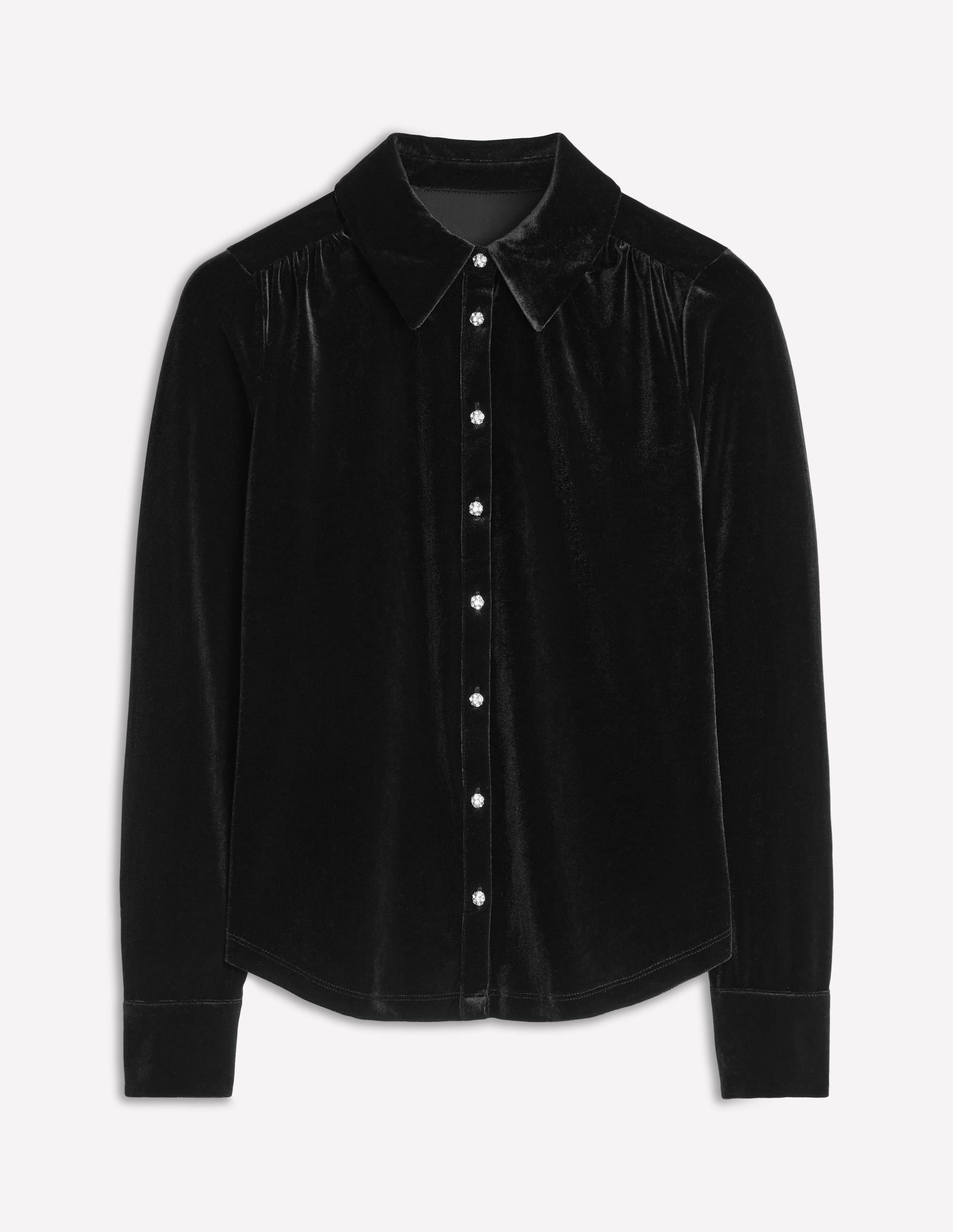 Jewel Button Velvet Shirt-Black - Image 6