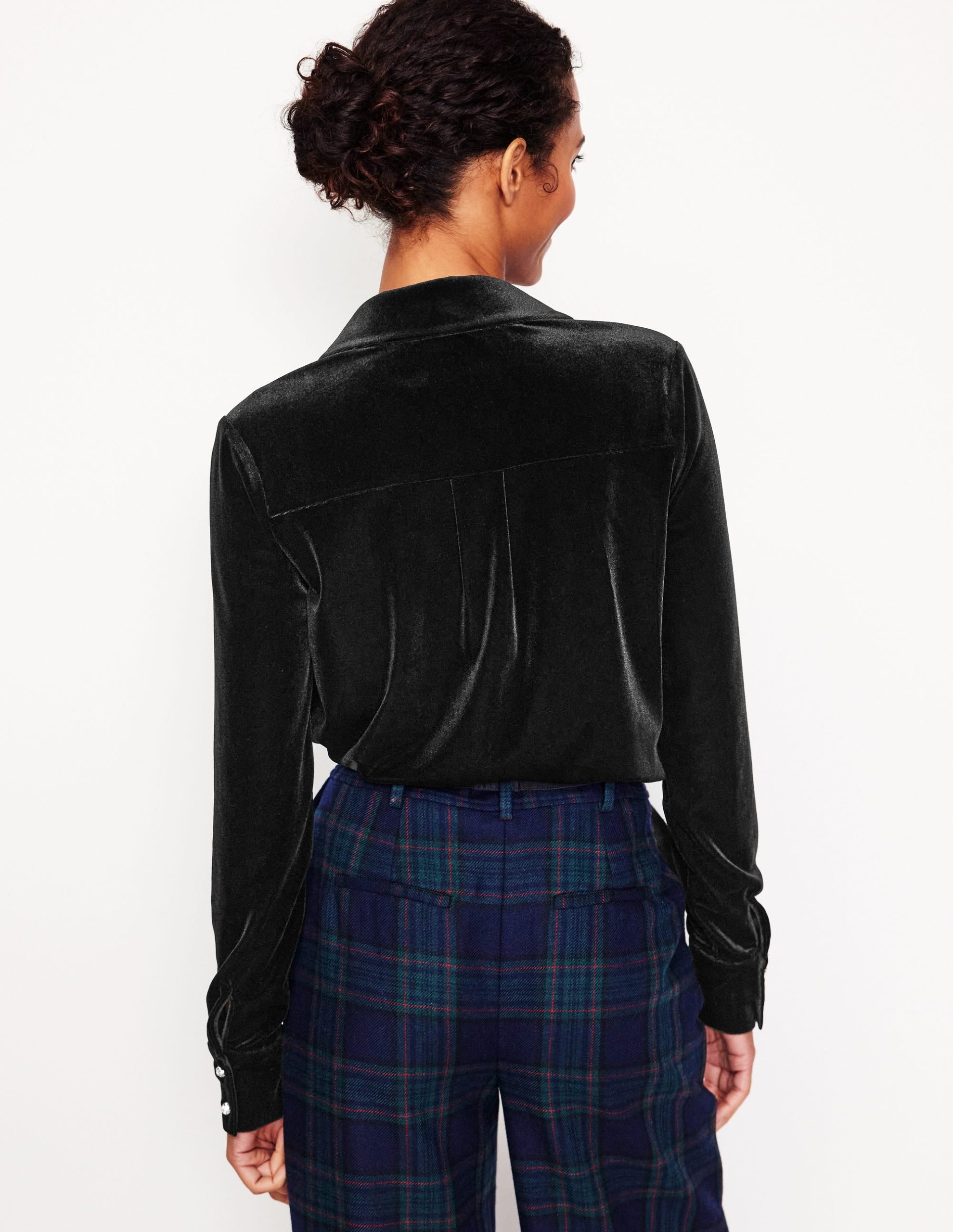 Jewel Button Velvet Shirt-Black - Image 3