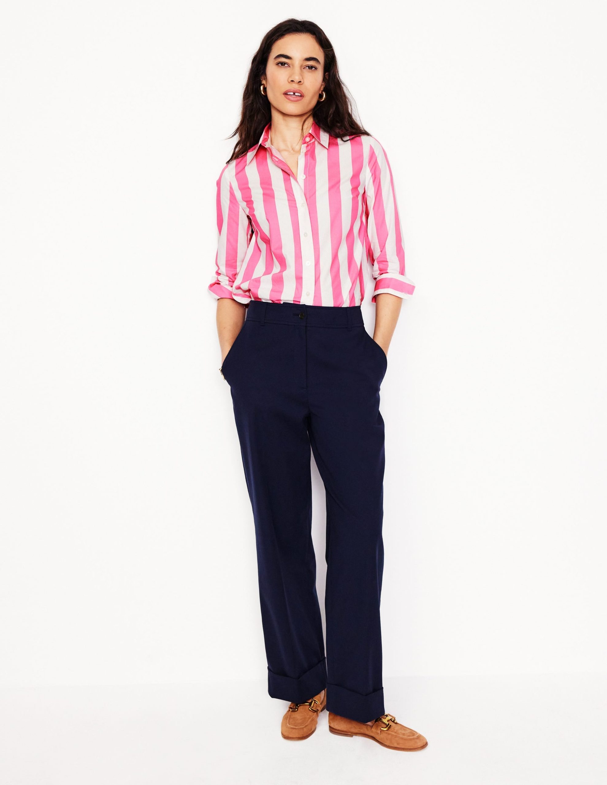 Sienna Cotton Shirt-Pink Rose Wide Stripe - Image 5