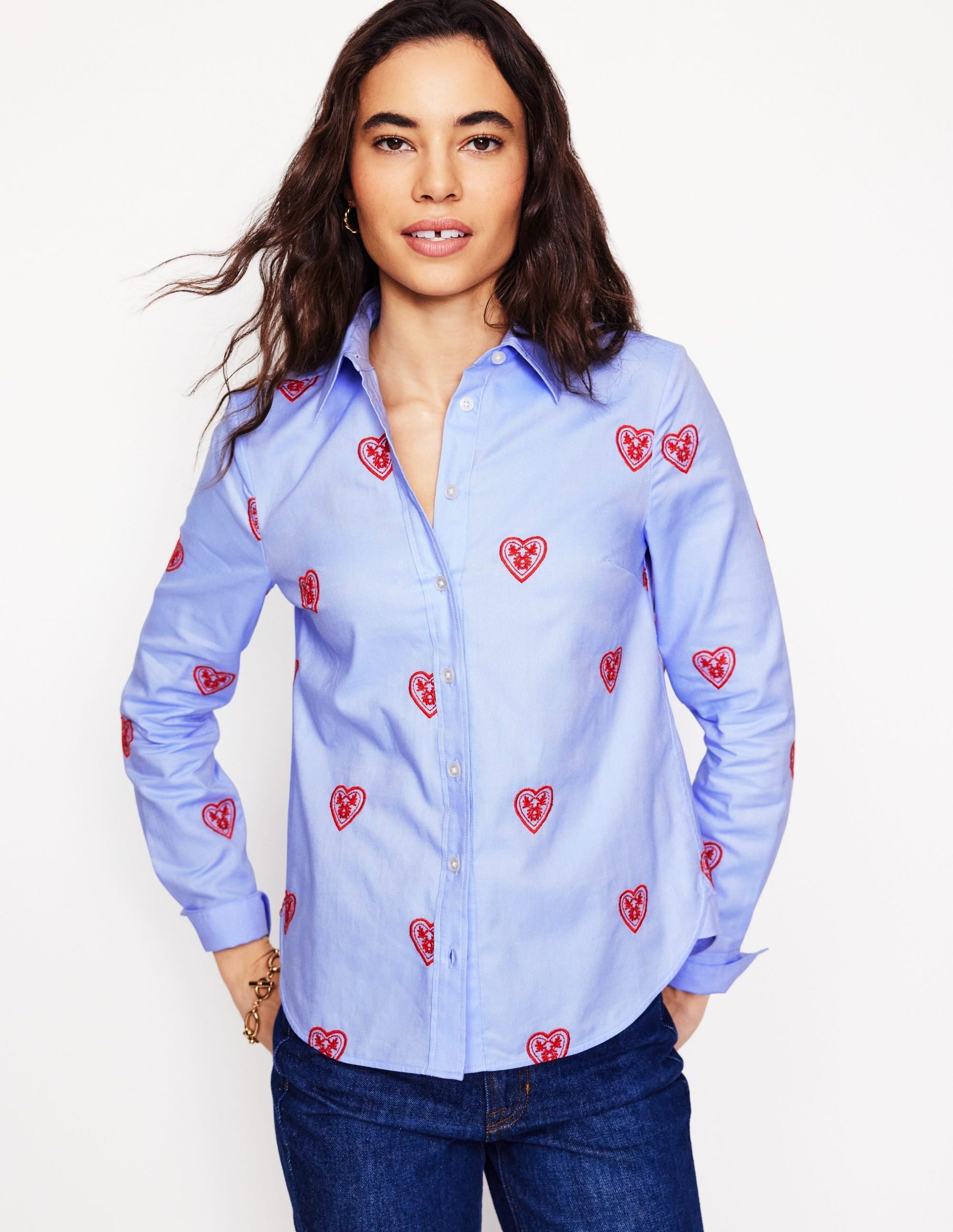 Sienna Interest Cotton Shirt-Blue Oxford. Hearts