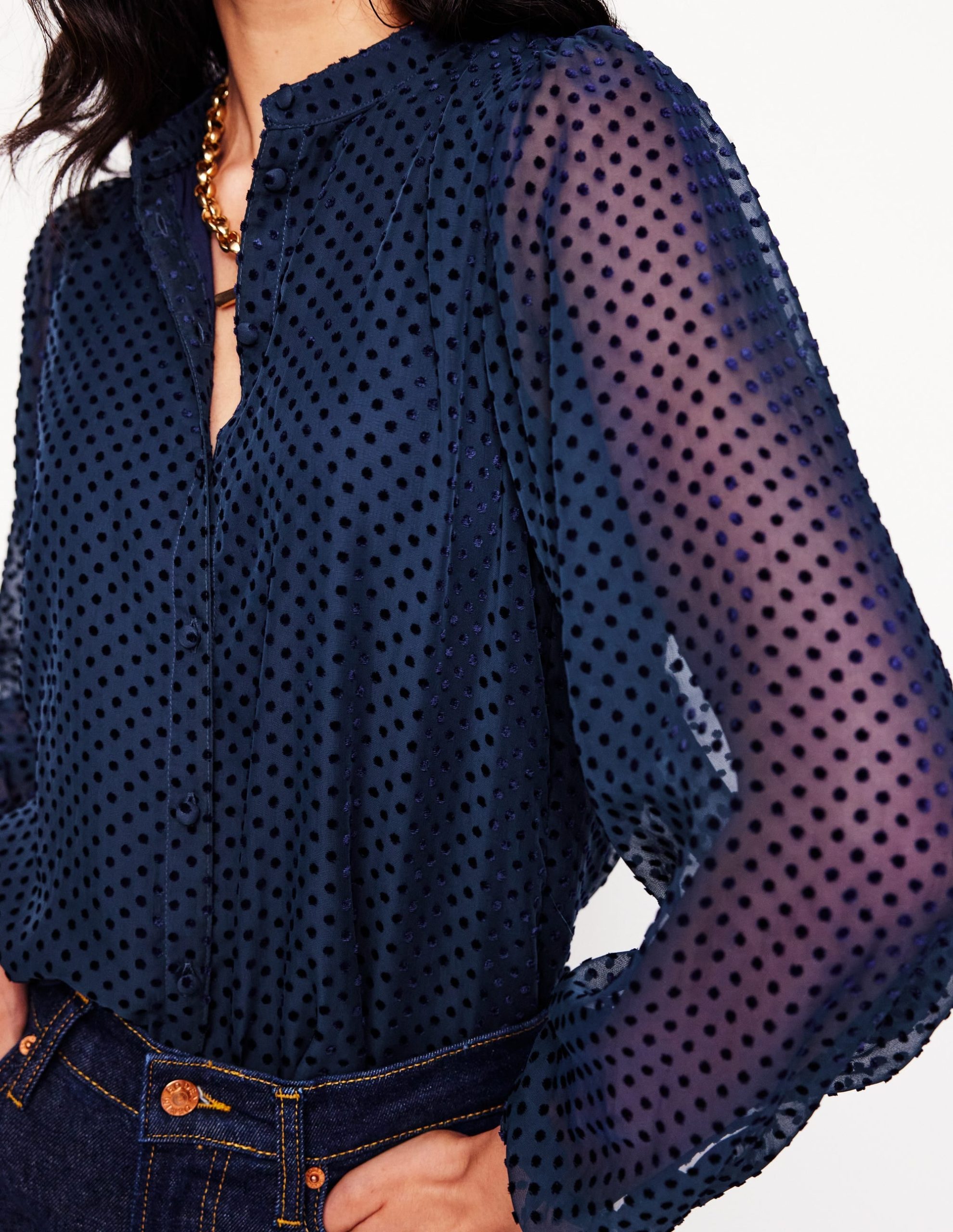 Theodora Devore Blouse-Navy Spot - Image 2