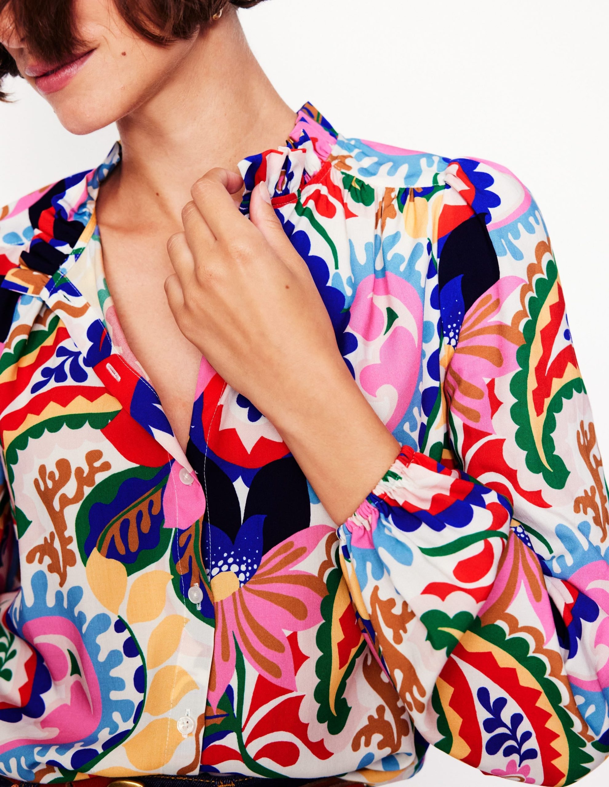 Ruffle Collar Blouse-Ivory. Botanical Paisley - Image 3