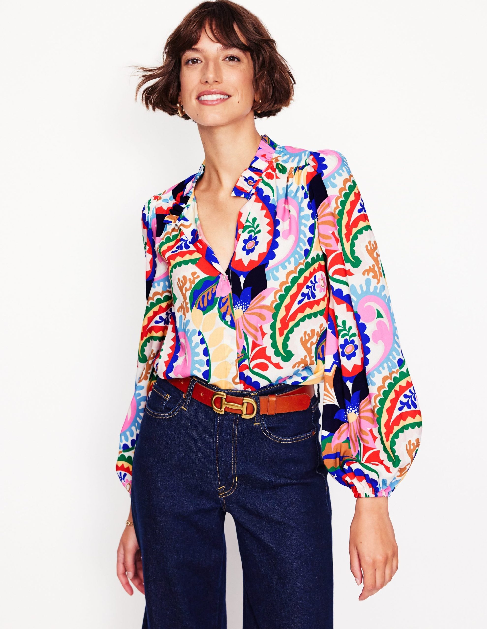 Ruffle Collar Blouse-Ivory. Botanical Paisley - Image 5