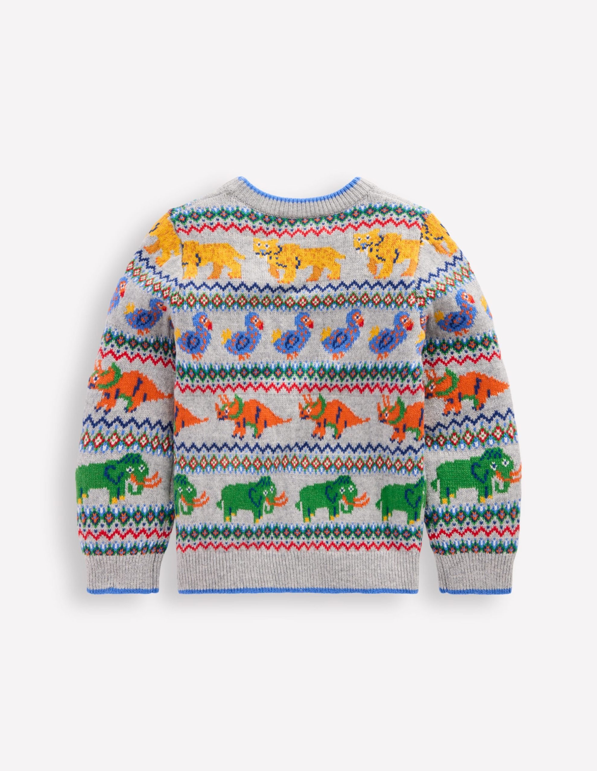 Fair Isle Jumper-Grey Marl Prehistoric Animals - Image 3