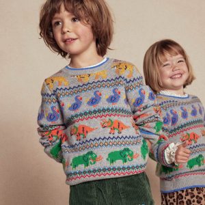 Fair Isle Jumper-Grey Marl Prehistoric Animals