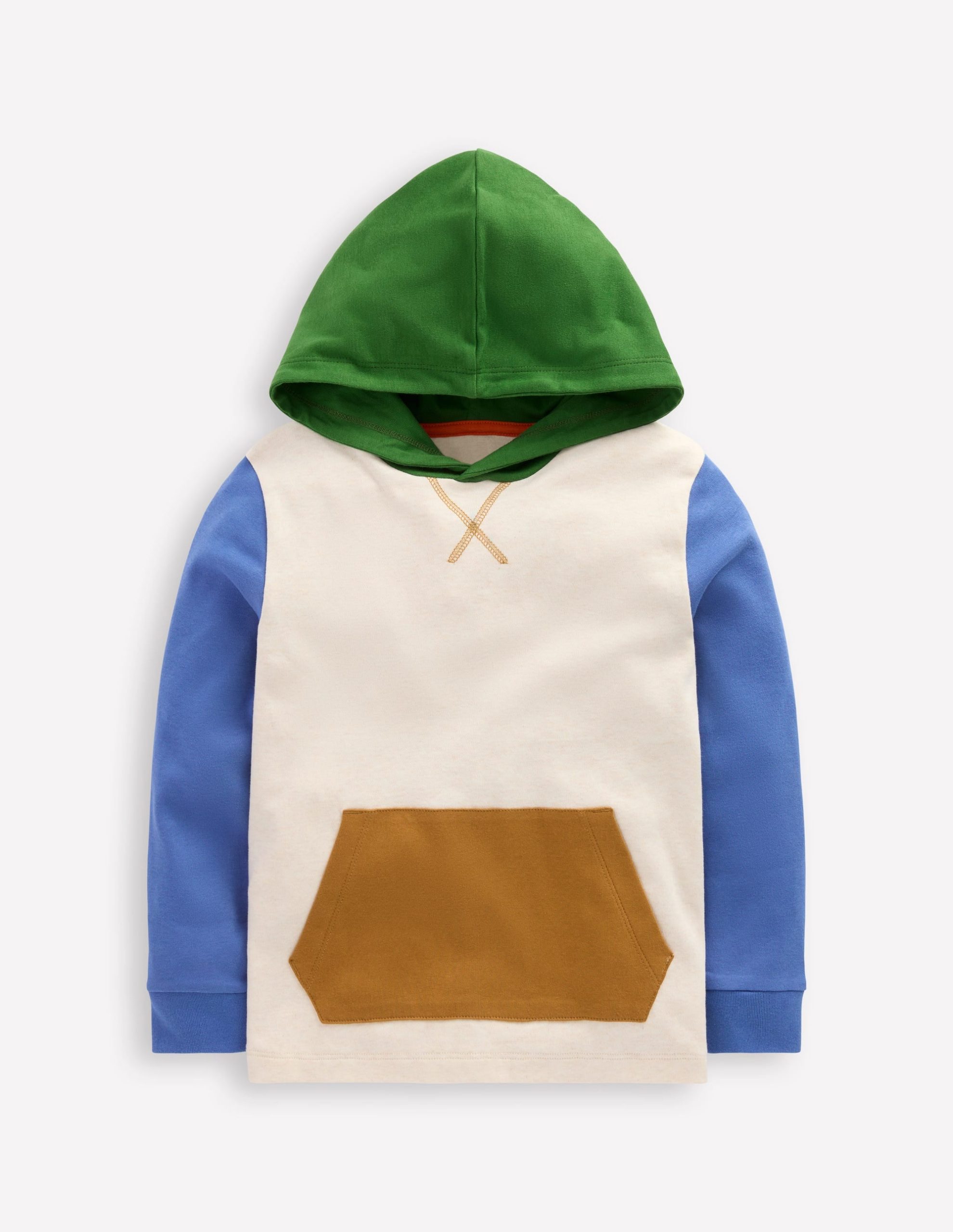 Hooded Mid-weight T-shirt-Oatmeal Marl/ Blue River