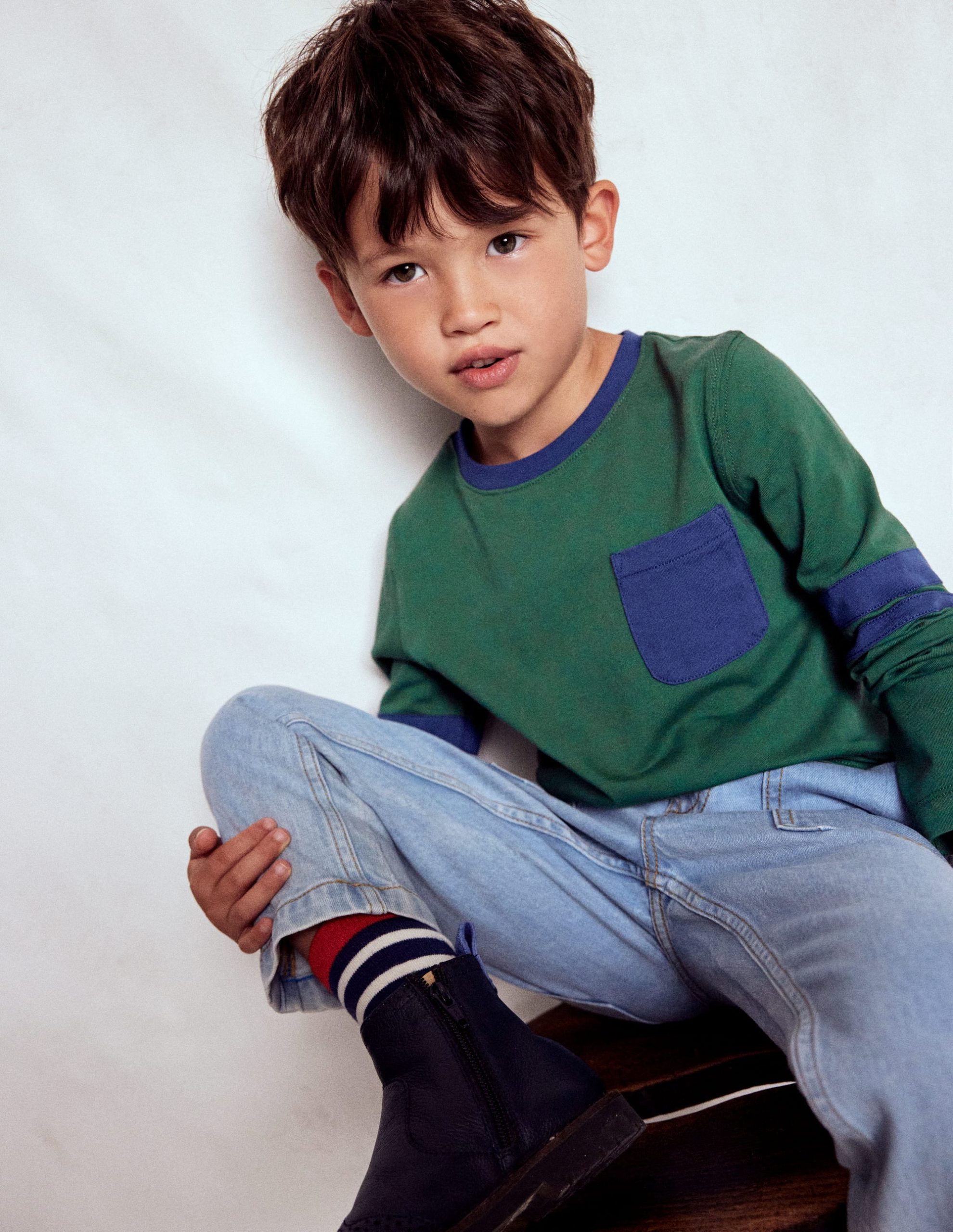 Colour Block T-shirt-Smoke Pine/ Starboard Blue - Image 3